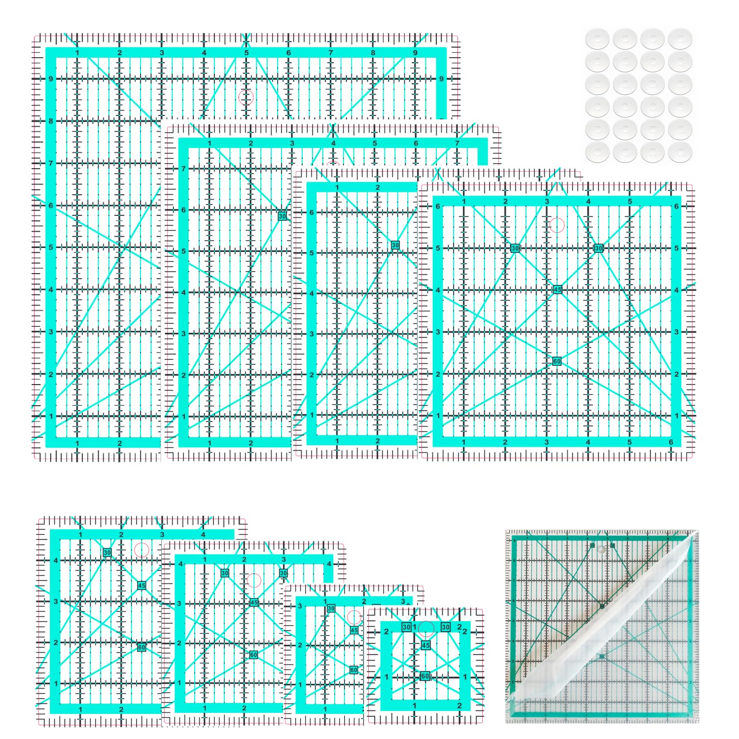 7 Quilting Rulers,Quilting Squares(2.5",3.5",5",6.5", 8",10",12.5")