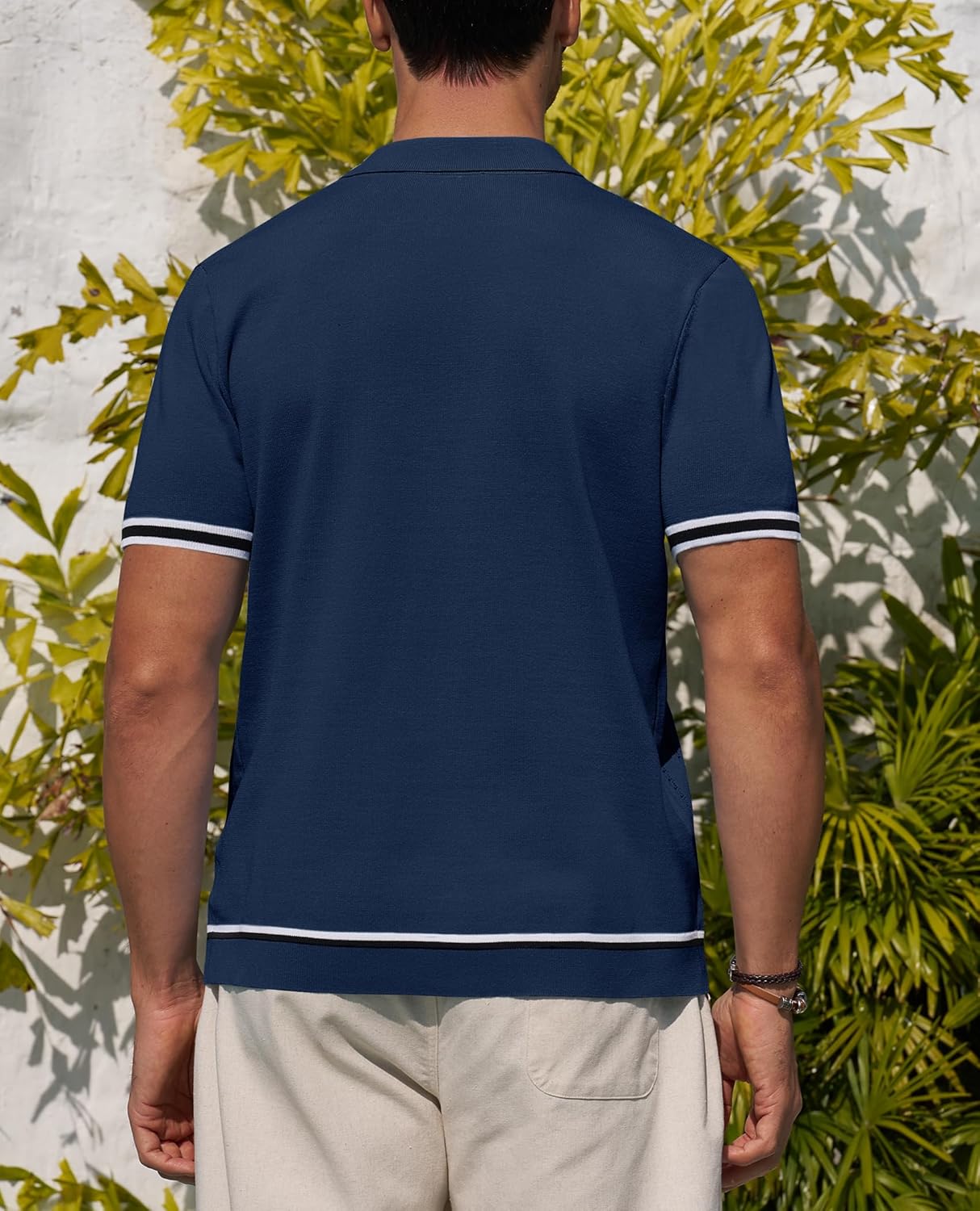 Alimens & Gentle Men's Short Sleeve Button Down Shirts Knit Casual Shirts for Men Vintage Cuban Shirt Striped Knitted - Image 2