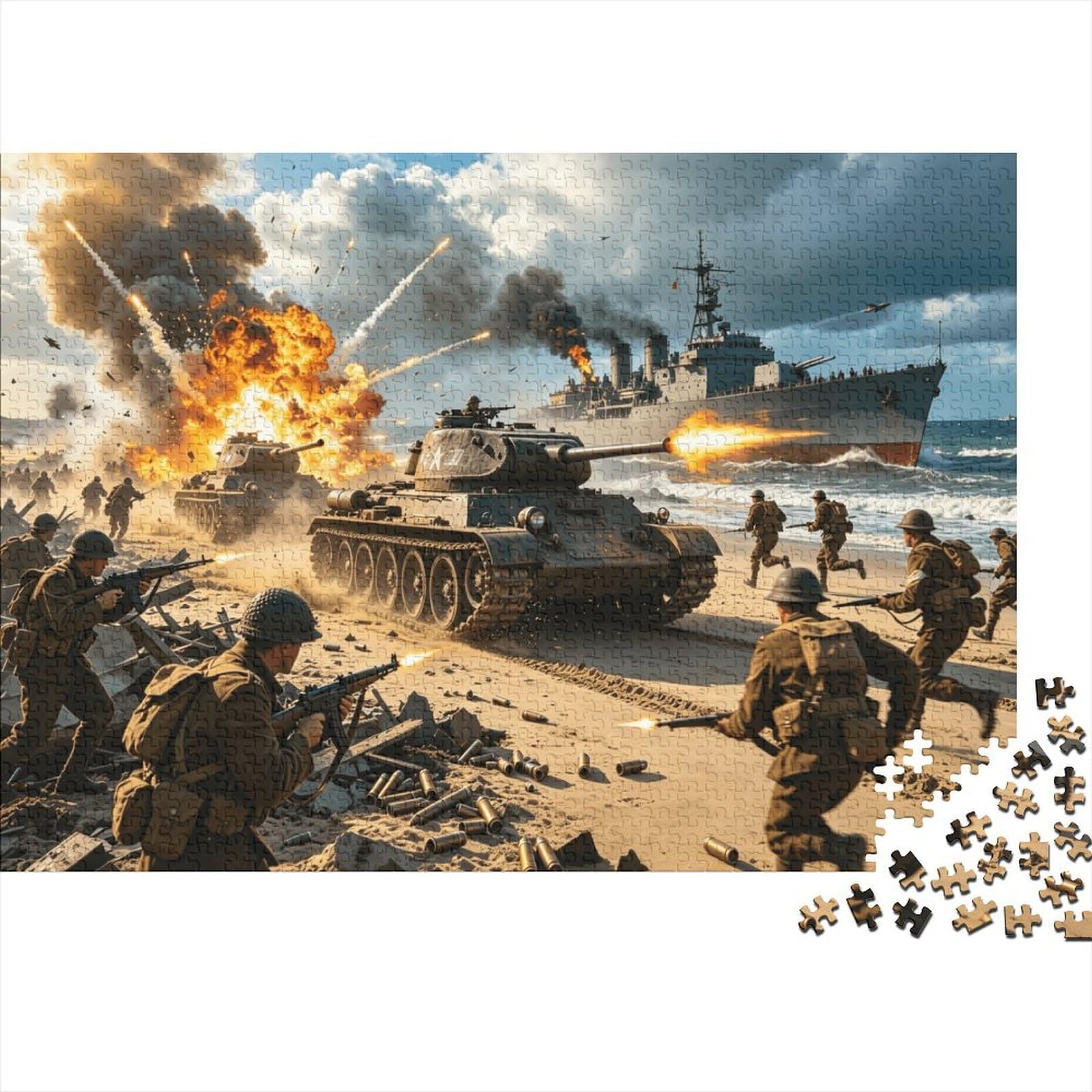 Normandy Campaign Puzzle for Adults 1000 Piece Recycled WW2 Battle Puzzles for Elderly Impossible Hard Difficult Challenging Great Gift Idea for Women 52x38cm/1000pcs