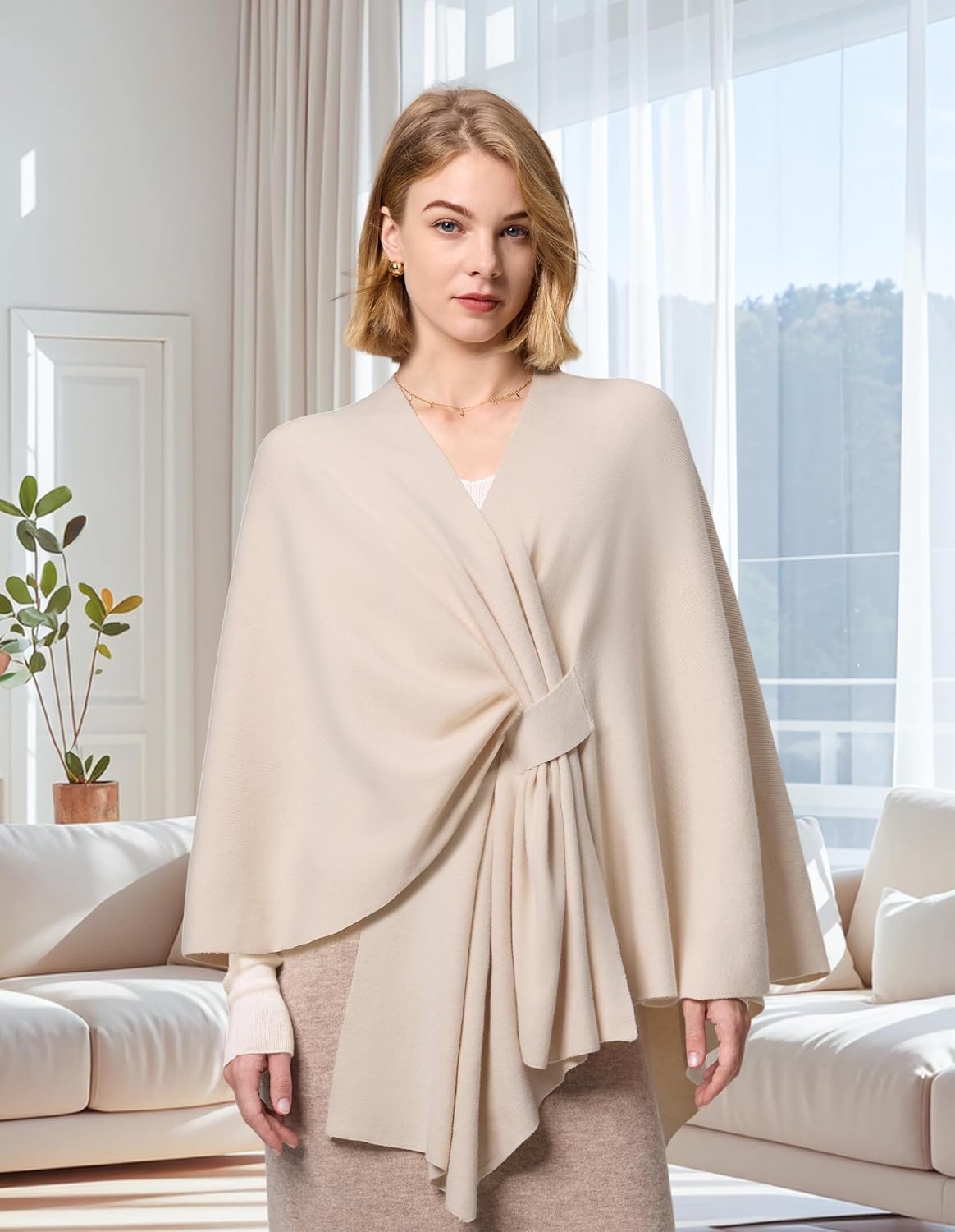 FUGREEN Shawl Wraps for Women Large Warm Cross Front Poncho Sweater Elegant Wedding Travel Shawls Cape for Fall Winter Spring