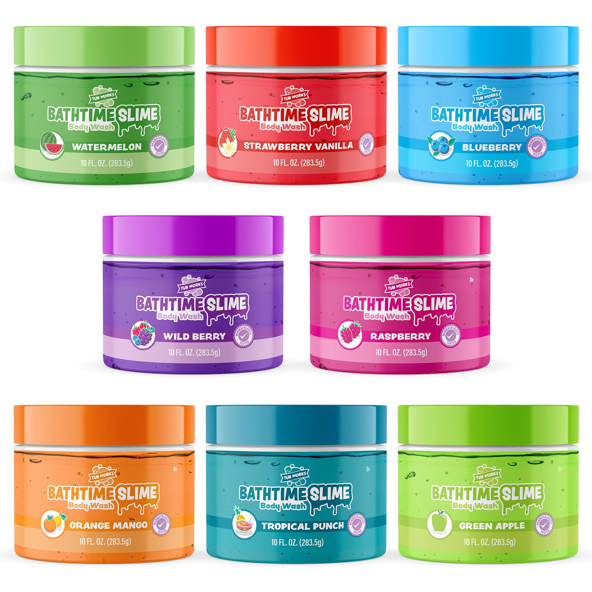 Tub Works® Bath Slime Body Wash Bath Toy, 8 Pack | Gooey, Playful Texture with Fresh, Fruity Scents | Dermatologist Tested | Sensory Fun Bath Toys for