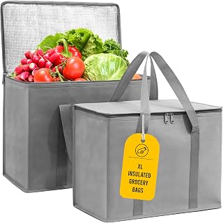 (Not Made In China) Insulated Reusable Grocery Bags, Catering and Delivery Bag For Hot and Cold Food, Collapsible Thermal Tote For Doordash and Uber Eats (1, Gray, X-Large)