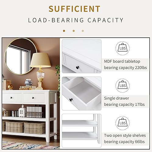 Vista 8 de GDFStudio Trexme - Mesa consola rectangular de madera de 50 pulgadas de largo con tres cajones de almacenamiento y dos estantes abiertos, mesa