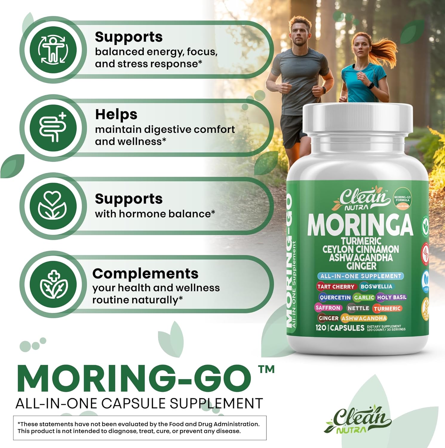 Moringa Powder Capsules + Turmeric Moringa Leaf Ceylon Cinnamon Ashwagandha Ginger Tart Cherry Boswellia Quercetin Garlic Holy Basil Saffron Nettle Black Pepper Moring-Go Supplement By Clean Nutra (2) - Image 5