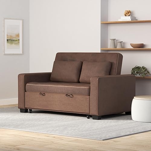 Miniatura 2 de Eafurn Sofá cama convertible 3 en 1 con cama extraíble, futón pequeño sofá biplaza con respaldo reclinable y reposabrazos, sofá cama tapizado, color