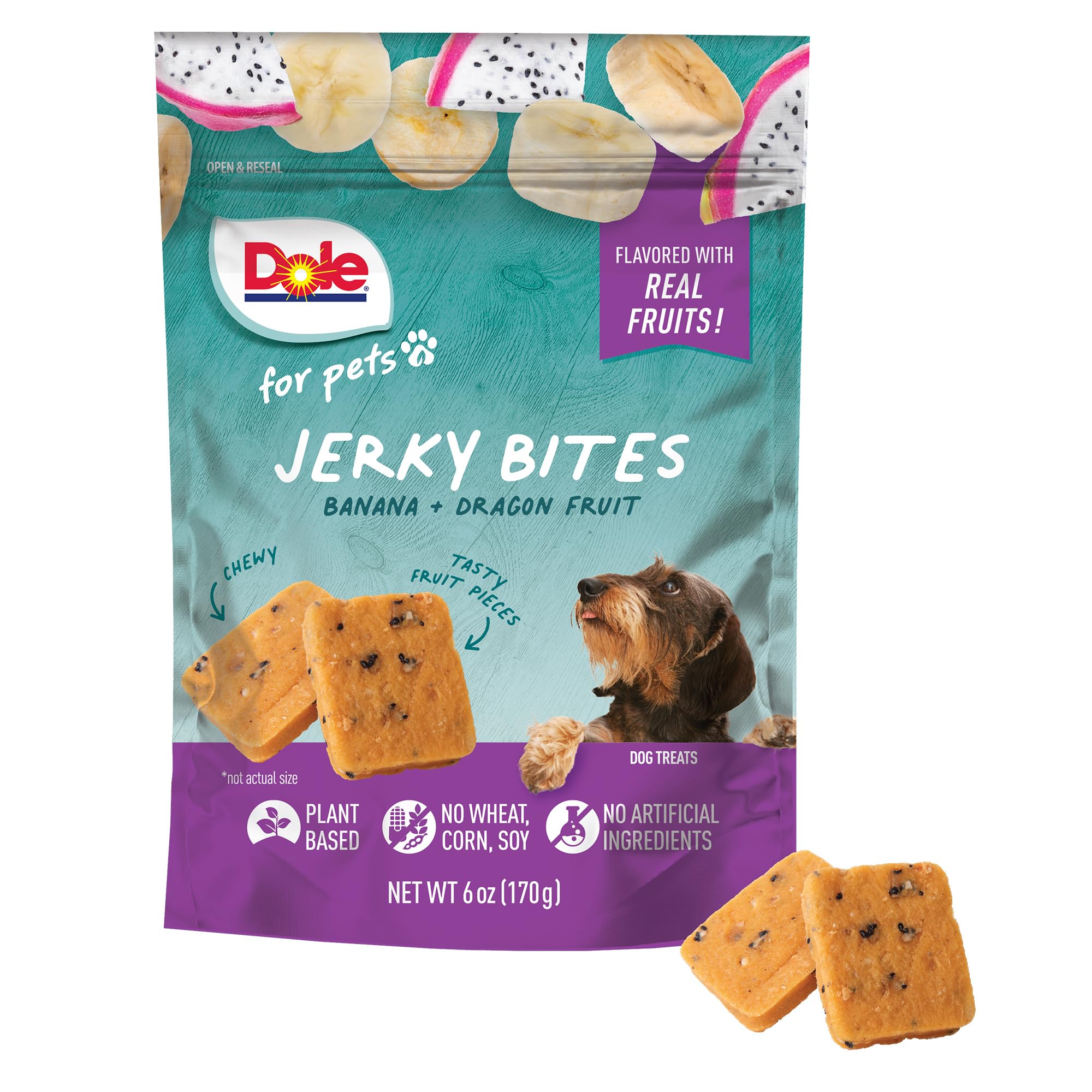 Dole for Pets Fruit Jerky Bites Dog Treats, Banana and Dragon Fruit, 6oz | Flavored with Real Fruits, No Wheat, Corn, Soy, Artificial Flavors, Colors,