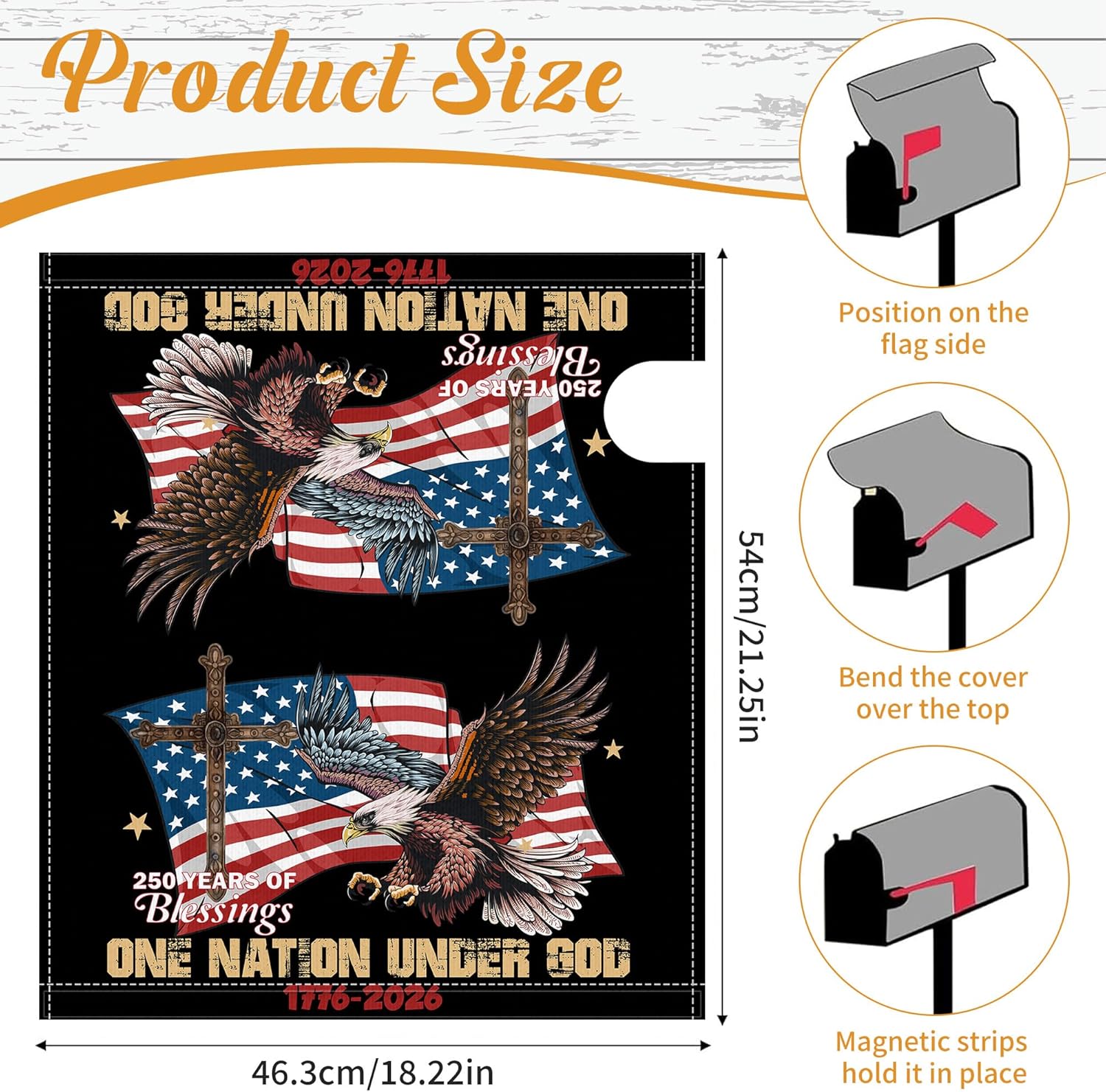 Mailbox Covers Magnetic Standard Size, 250th Anniversary USA Patriotic Eagle Cross Mailbox Wrap, American Flag Outdoor Garden Yard Decor