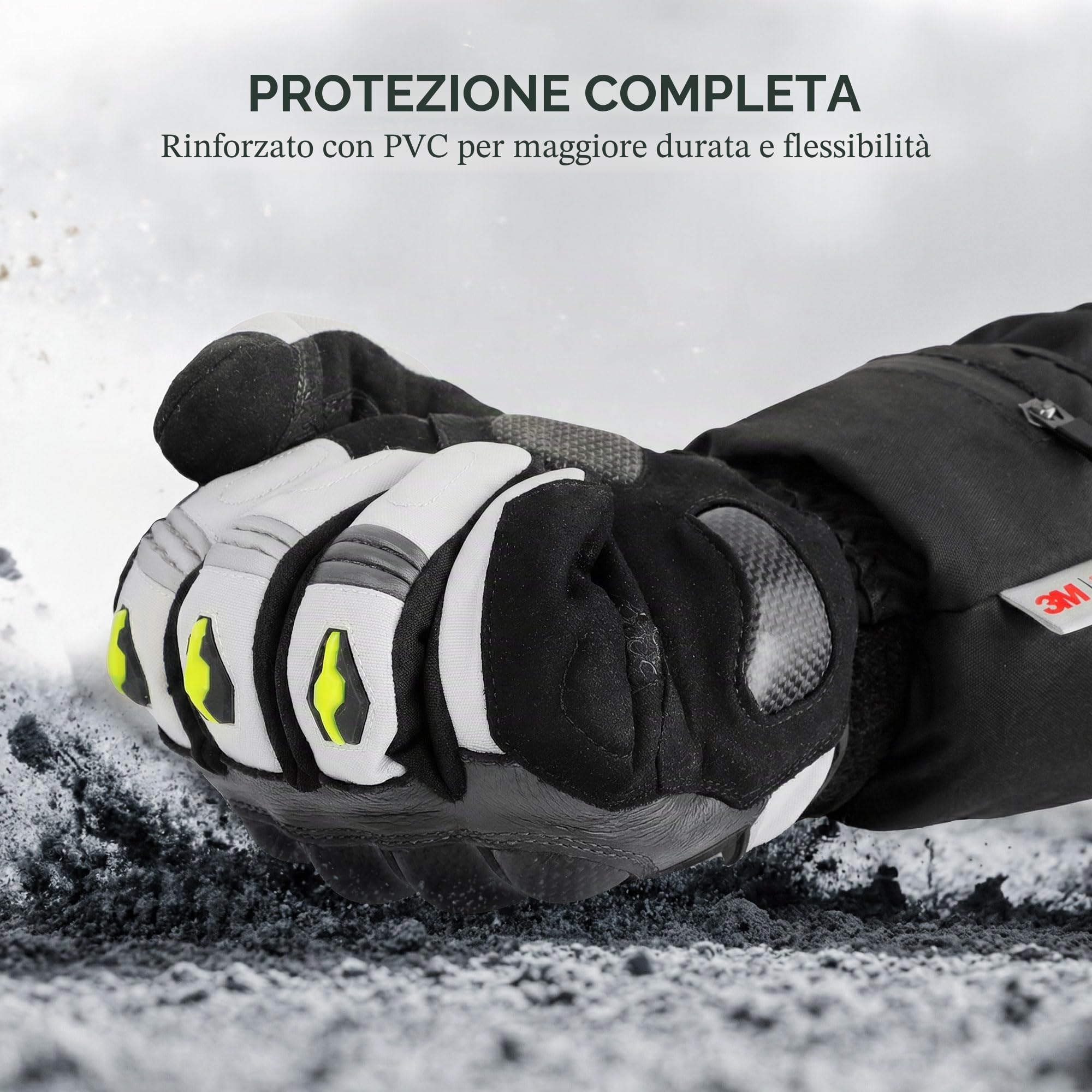 SAVIOR HEAT Guanti Moto Riscaldati Ricaricabili Impermeabili, Carbonio + PVC, Doppio Strato, Batteria 3000mAh, Cavo PD + Cavo Auto, Guanti Invernali Uomo Donna per Sci e Ciclismo