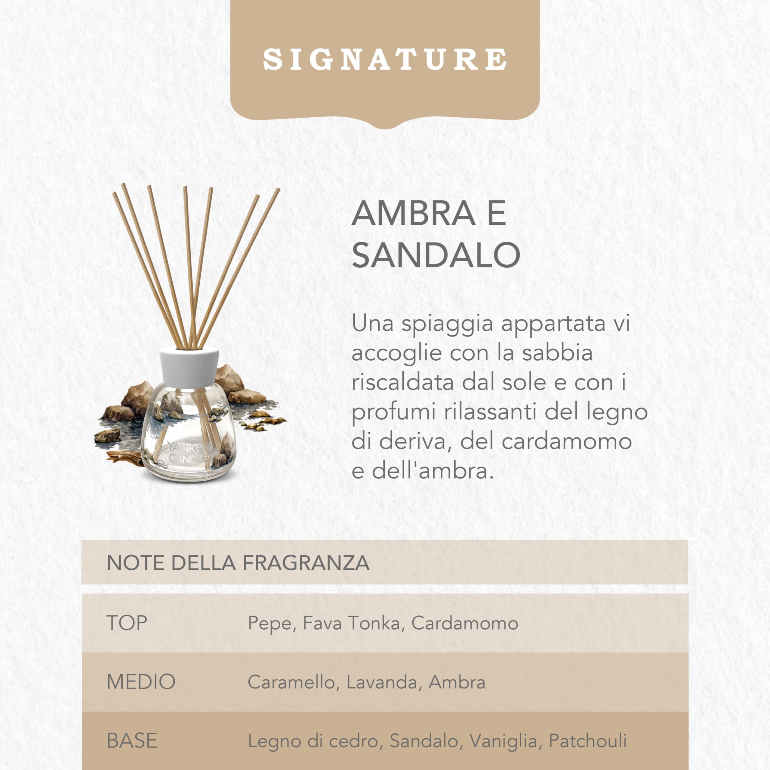 Yankee Candle Signature Diffusore a bastoncini | Ambra & Sandalo | 100 ml | Fino a 10 settimane di fragranza | Confezione riciclabile | Un regalo perfetto per una donna