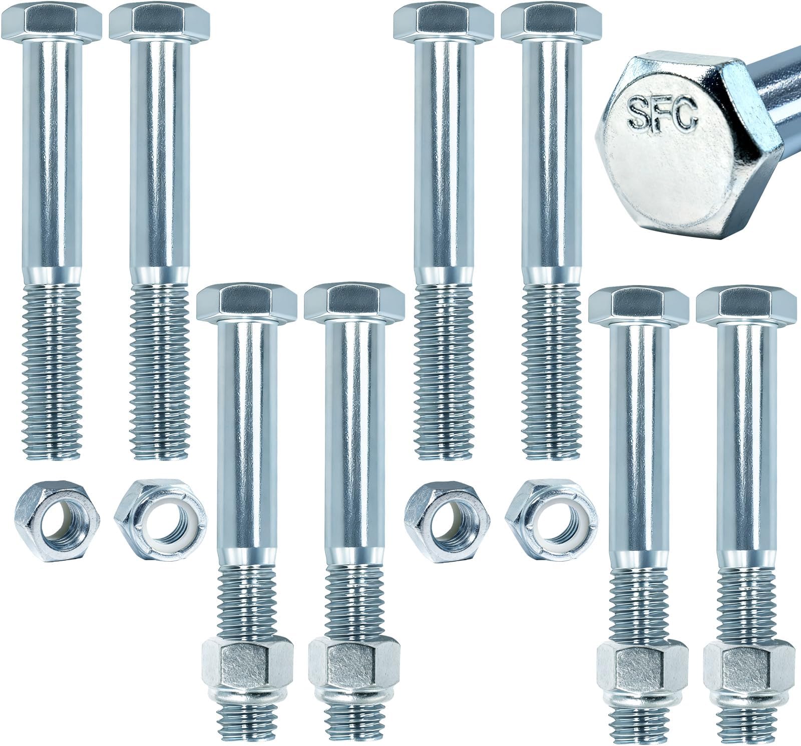 8 Pack Grade 2 Shear Bolts with Nylock Nuts, 1/2"-13 x 3-1/2" Shear Bolts for Rotary Cutters Tractor, Half Thread