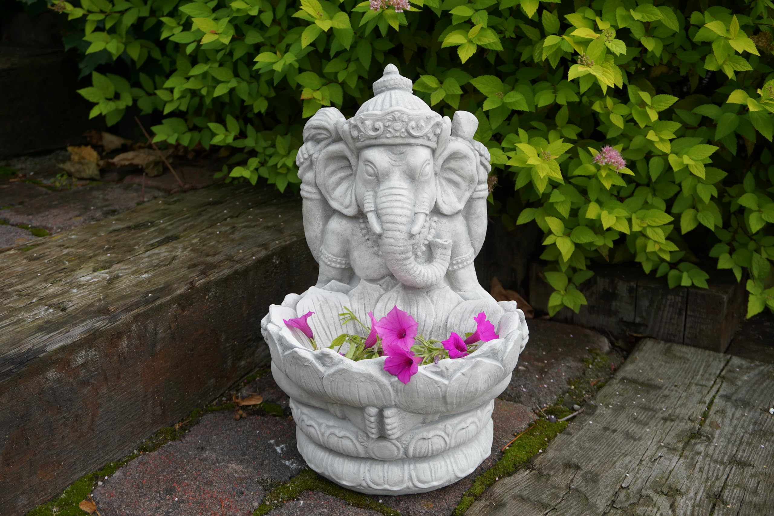 gartendekoparadies.de Figurine du Ganesha divin avec bol (gris) - Figurine en pierre - Hauteur 34 cm - 11 kg - Gris - Résistant au gel - Pour l'extérieur
