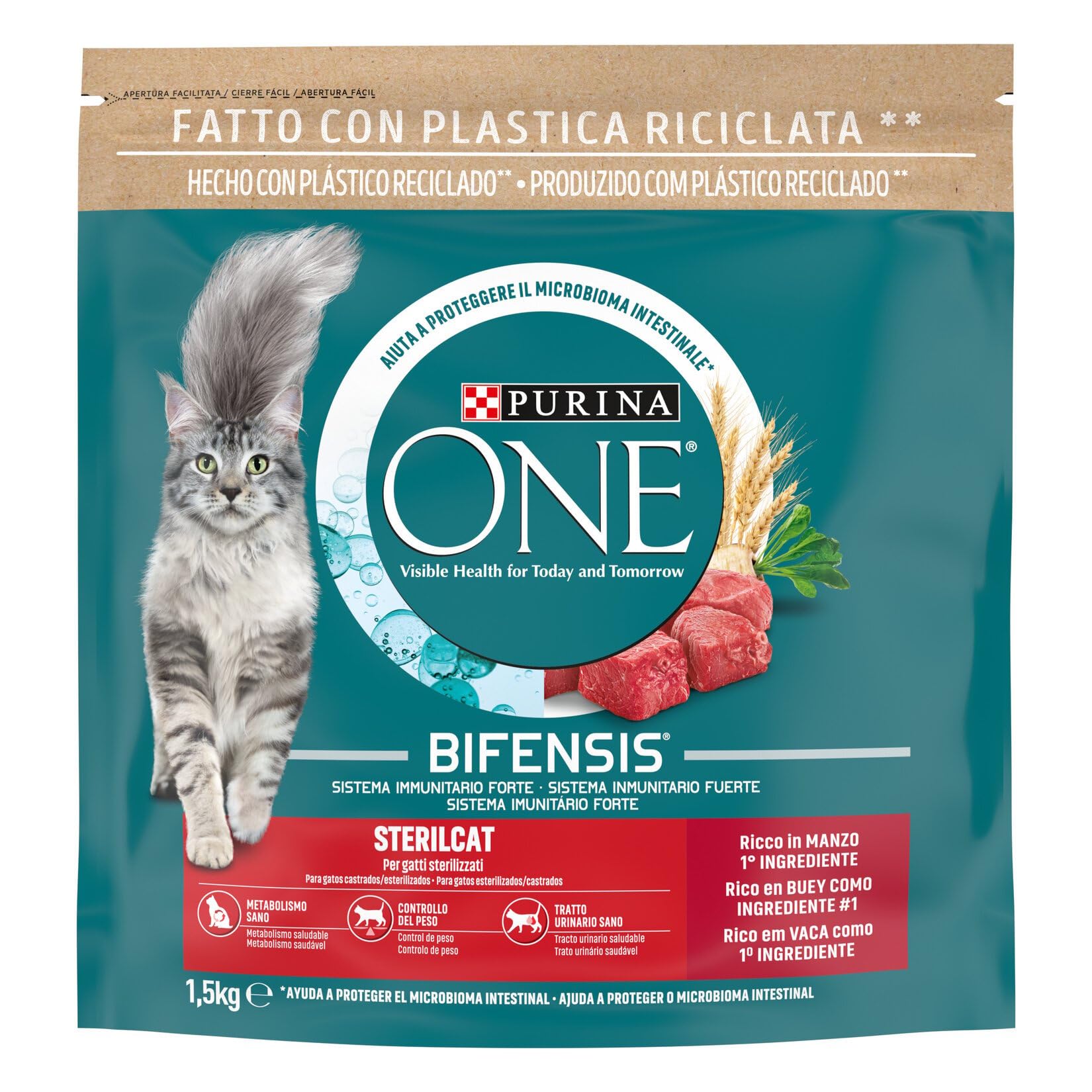 Purina ONE Bifensis Comida Pienso para Gato Esterilizado Adulto Buey y Trigo, Bolsa de 1,5kg