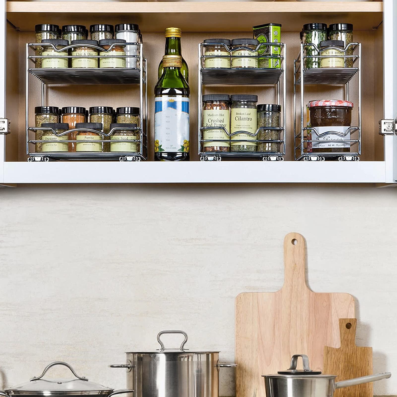 Support à épices vertical en métal à double couche,accessoire rangement cuisine, Epices pots rangement amovible pour cuisine avec rail coulissant (28 * 13 * 26cm)
