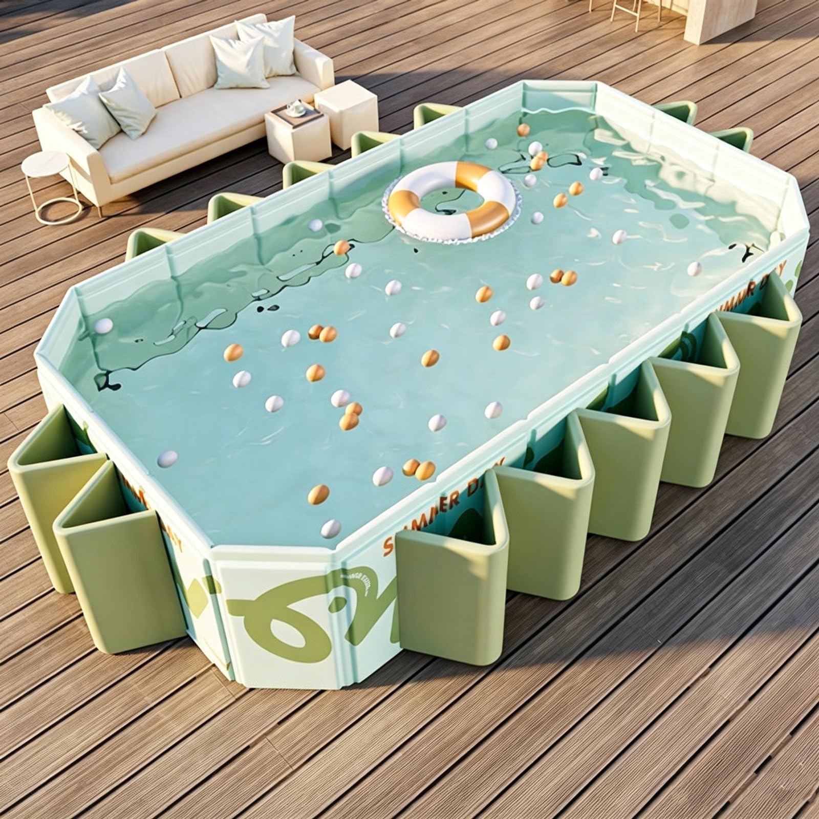 Piscina plegable sin inflar, piscina grande para patios traseros y jardines, diseño de plástico duro, fácil instalación, 1,8 m de longitud