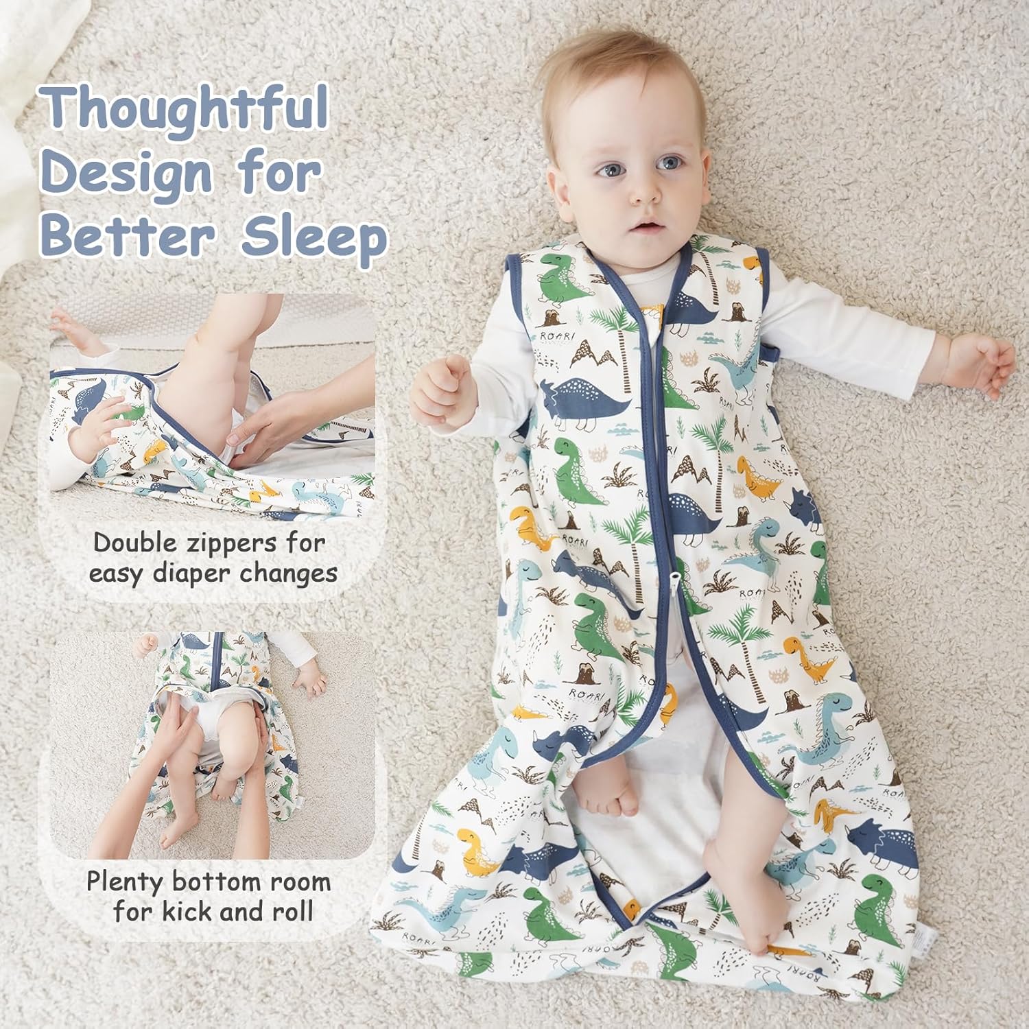 Looxii Baby Sleep Sack 0.5 TOG, 100% Cotton 3 Pack Wearable Blanket Baby Sleep Bag for Newborn Infant, 2-Way Zipper Lightweight Toddler Sleeping Sack 6-12 Months - Image 2