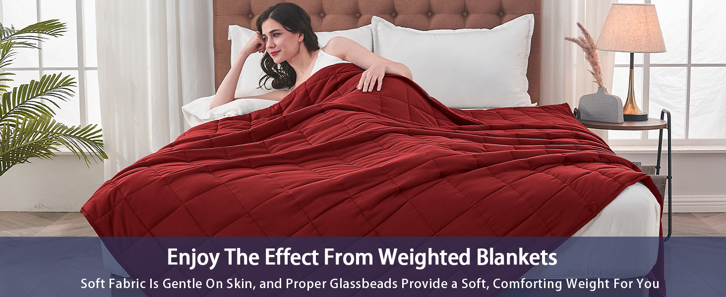 Yescool Weighted Blanket For Adults - 20 Lbs Queen Size (60" X 80"), Red Cooling Heavy Blanket With Glass Beads, Machine Washable