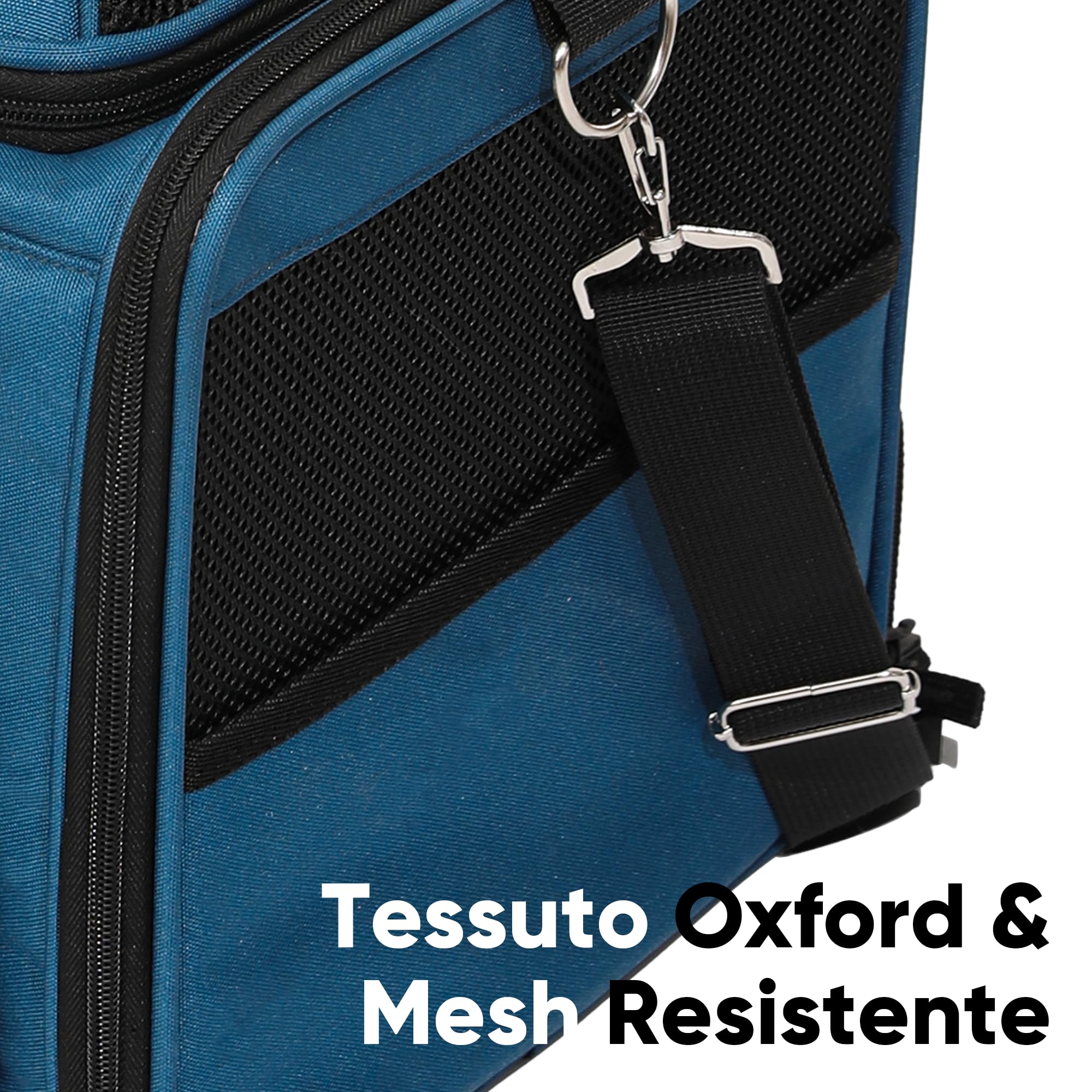 FUKUMARU Trasportino Gatto Espandibile, Morbido e Ventilato, Approvato Compagnie Aeree, Trasportino Cane Piccolo Resistente con Rete Antigraffio, Sicuro e Antifuga, Blu, 46x28x28 cm