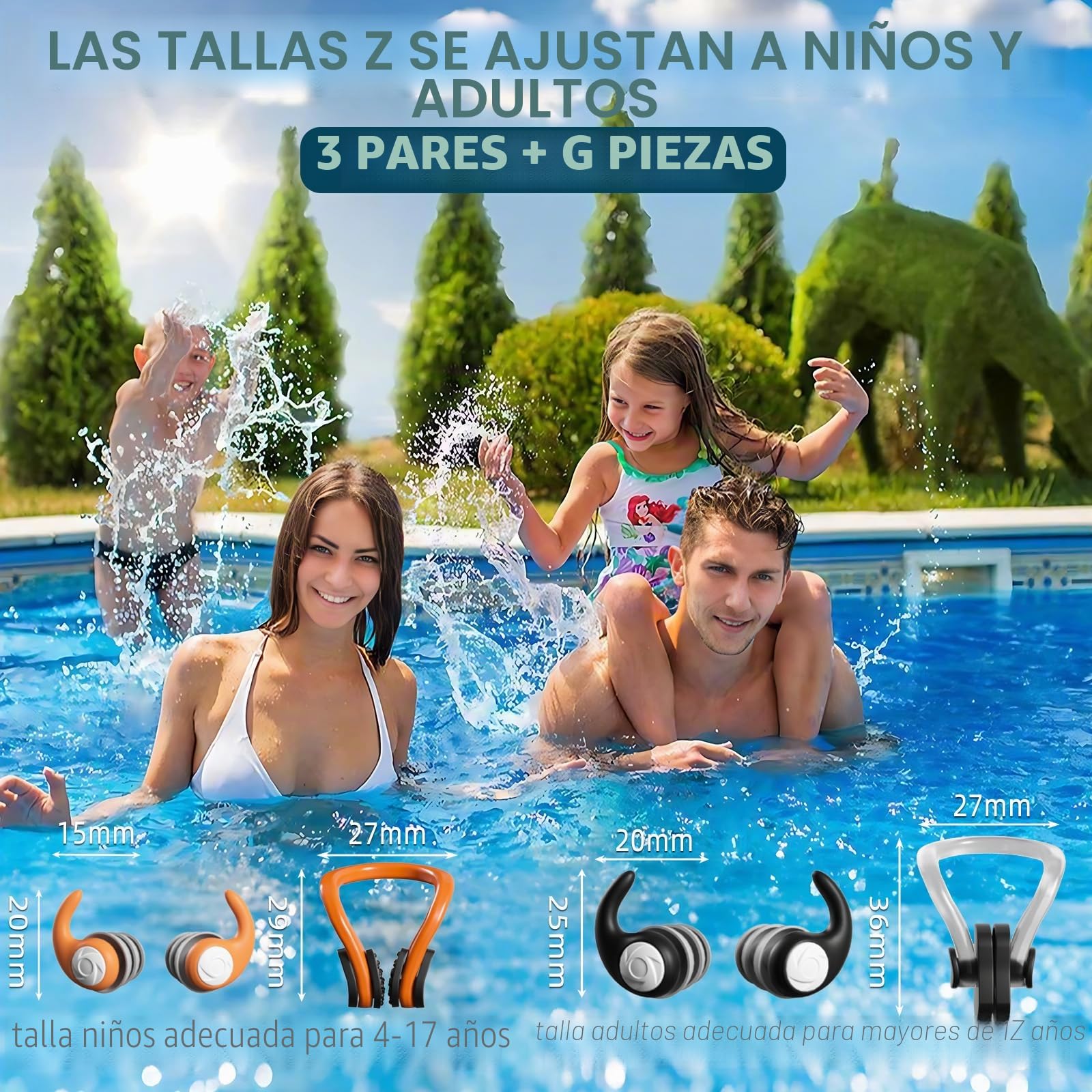 Pinza Nariz Natación Silicona Impermeable + Tapones Oídos Para Niños y Adultos – Accesorios Piscina con Caja Almacenamiento Reutilizable
