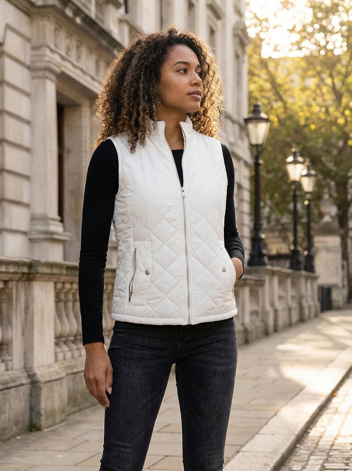 Fuinloth Women's Quilted Vest Lightweight Puffer Stand Collar Zip Gilet