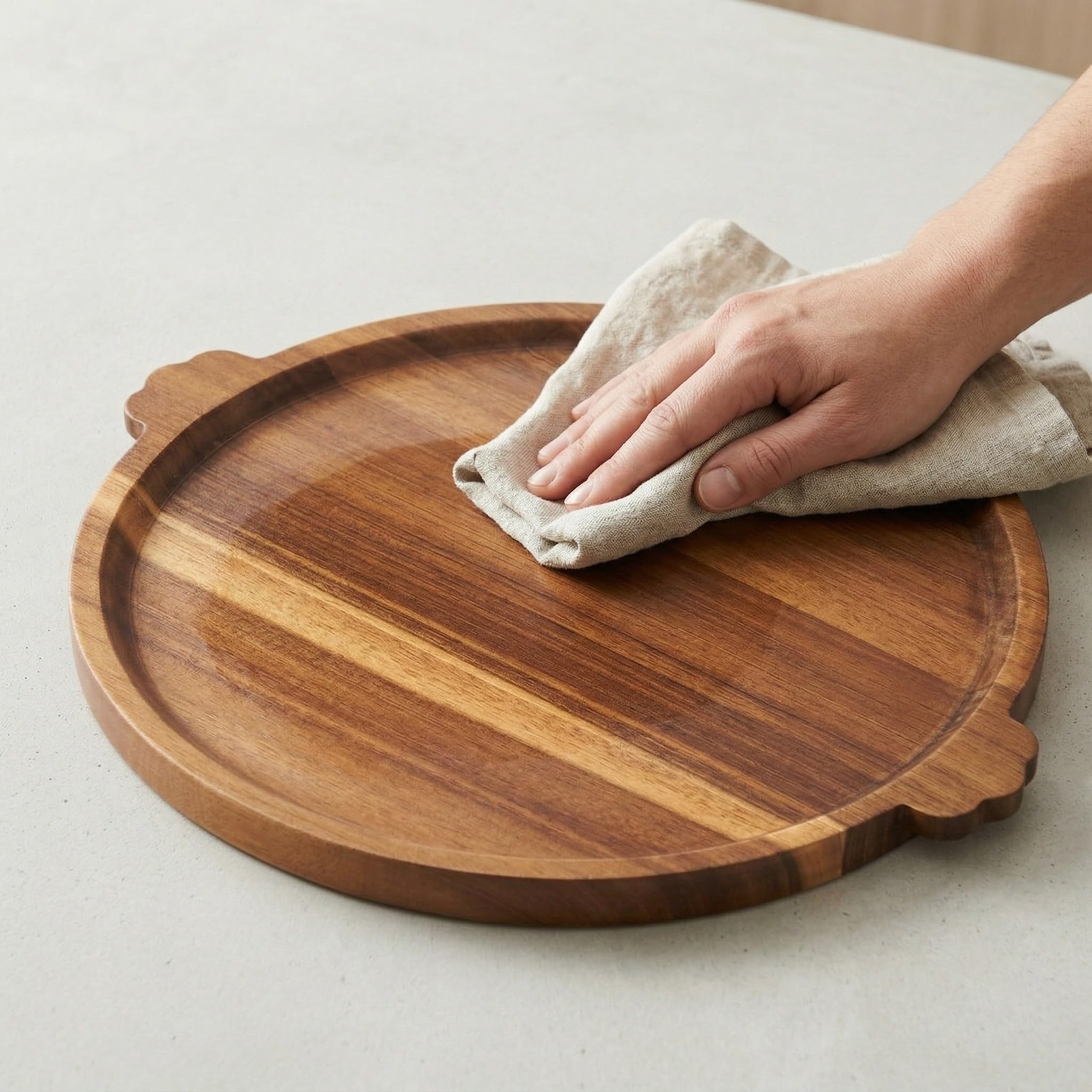 IMIKEYA Bandeja Redonda para Servir Queso y Frutas de Madera con Asas Ergonómicas Diseño Moderno y Minimalista Adecuado para Desayuno en Cama o Mesa de Café