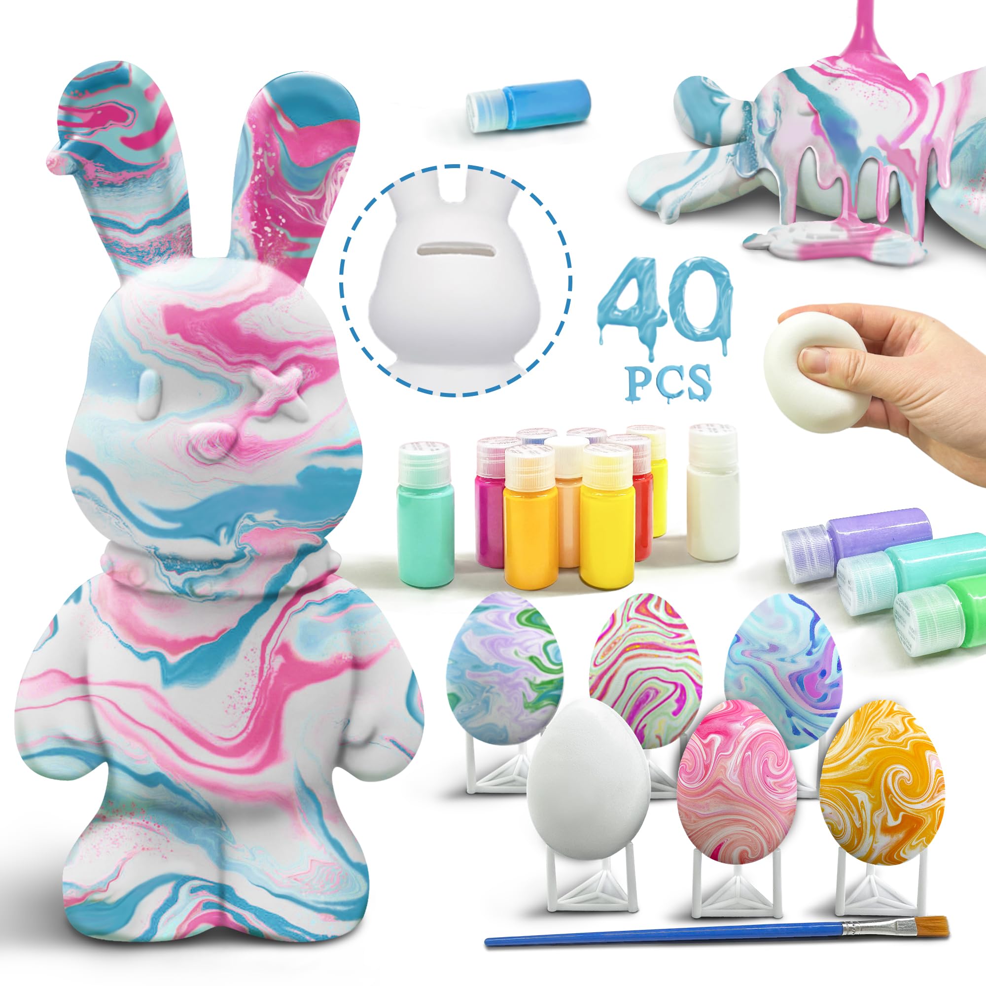 Amazon.com: 40PCS Pouring Arts Crafts Kit, Paint Your Own Bunny Money ...