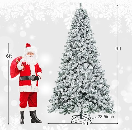 Miniatura 72 de Goplus - Árbol de Navidad artificial preiluminado de 9 pies, pino nevado articulado de PVC de alta calidad con base metálica y luces LED, decoración