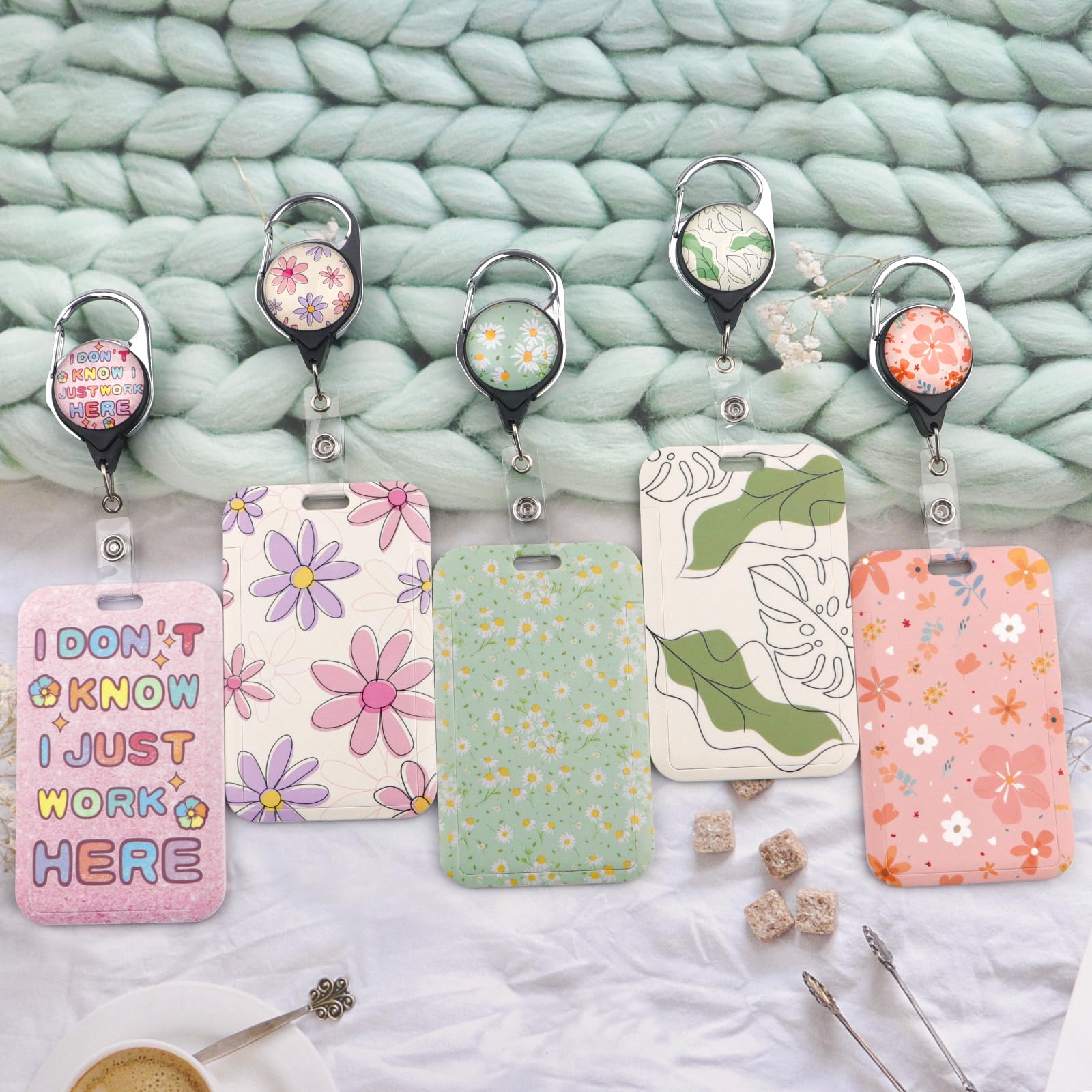 Juanooo Pink Floral Lanyard Card Holder with Retractable Badge Reel Cute Key Lanyard for Women Girls Teachers for ID Badge Flower Neck Lanyard for Keys - Image 2
