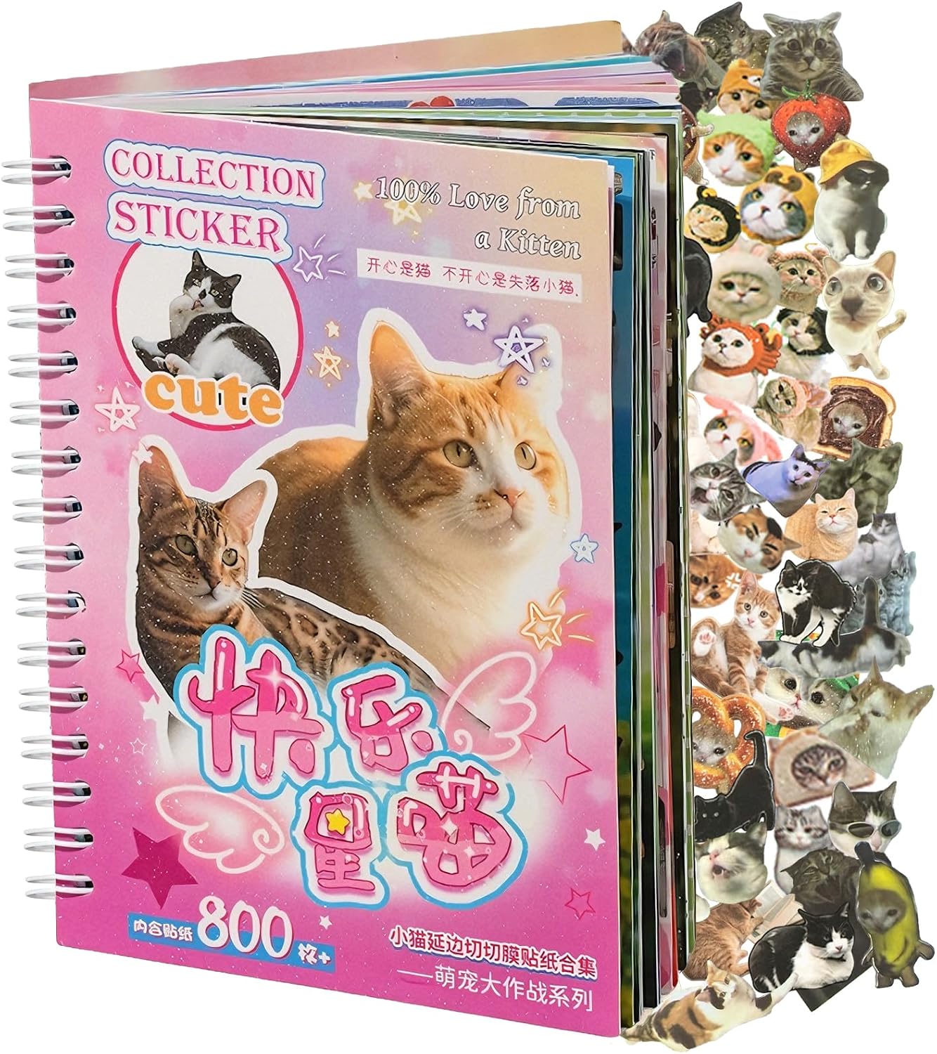 Cute Cat Stickers Waterproof Vinyl Decals, Aesthetic Kawaii Cat Themed Stickers for Water Bottles Laptop Scrapbook Journal Phone Case Kids Teens Cat Lovers