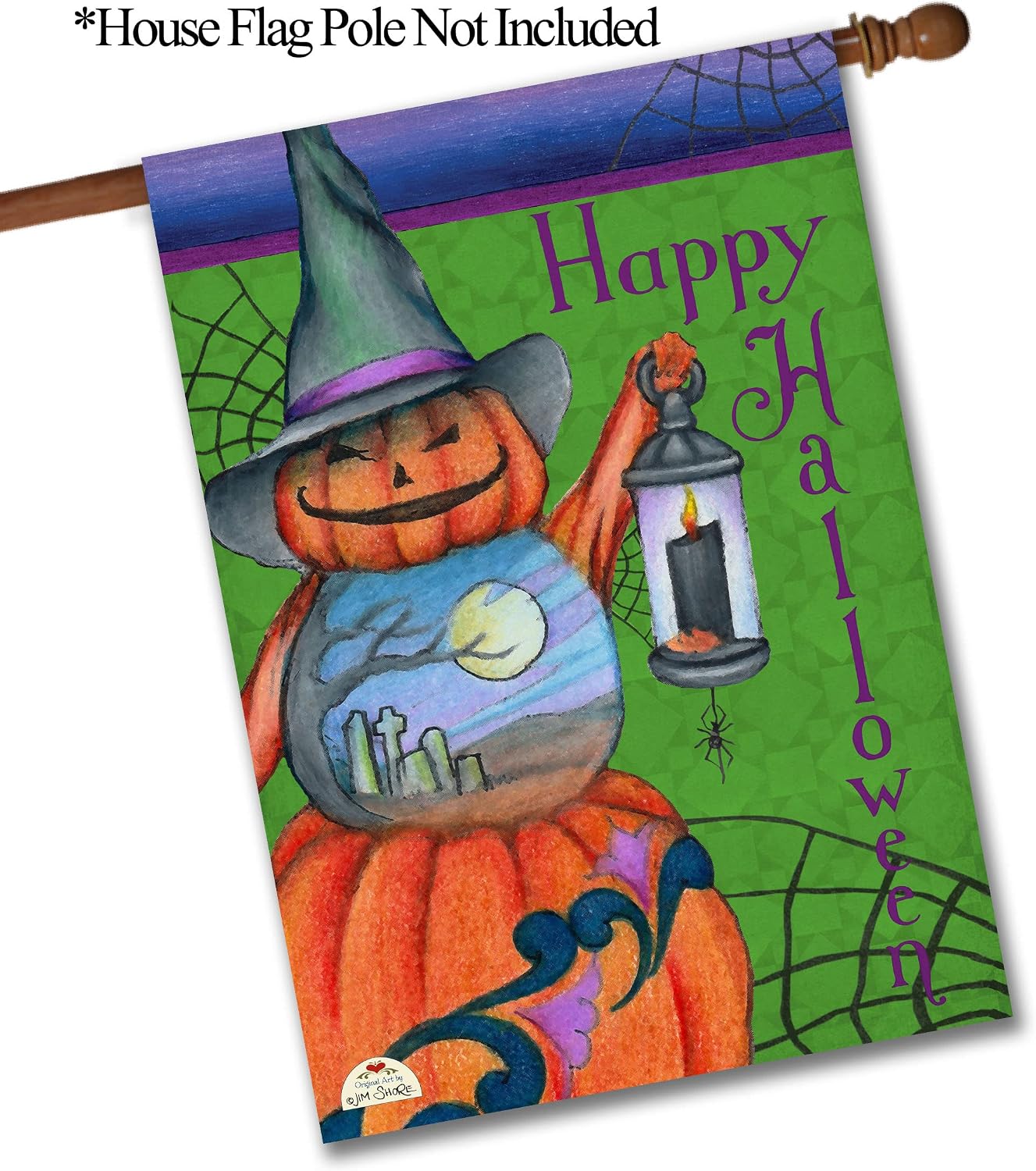 Flagology.com, Jim Shore Halloween Stacked Jack O'Lantern – House Flag 28" x 40", Outdoor Flag, Licensed Jim Shore, Exclusive Premium Fabric, Halloween