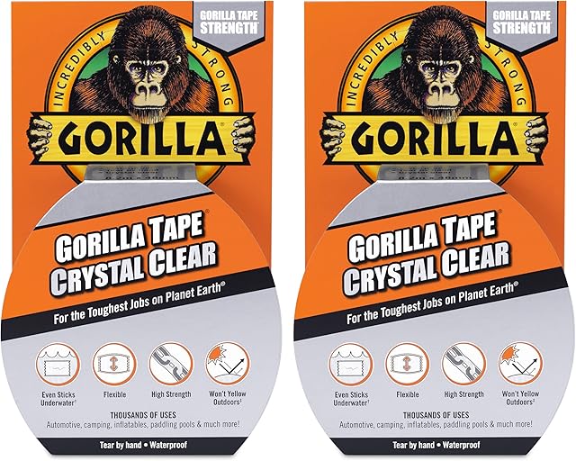 Gorilla Tape Crystal Clear 8.2m, 2 Count (Pack of 1)