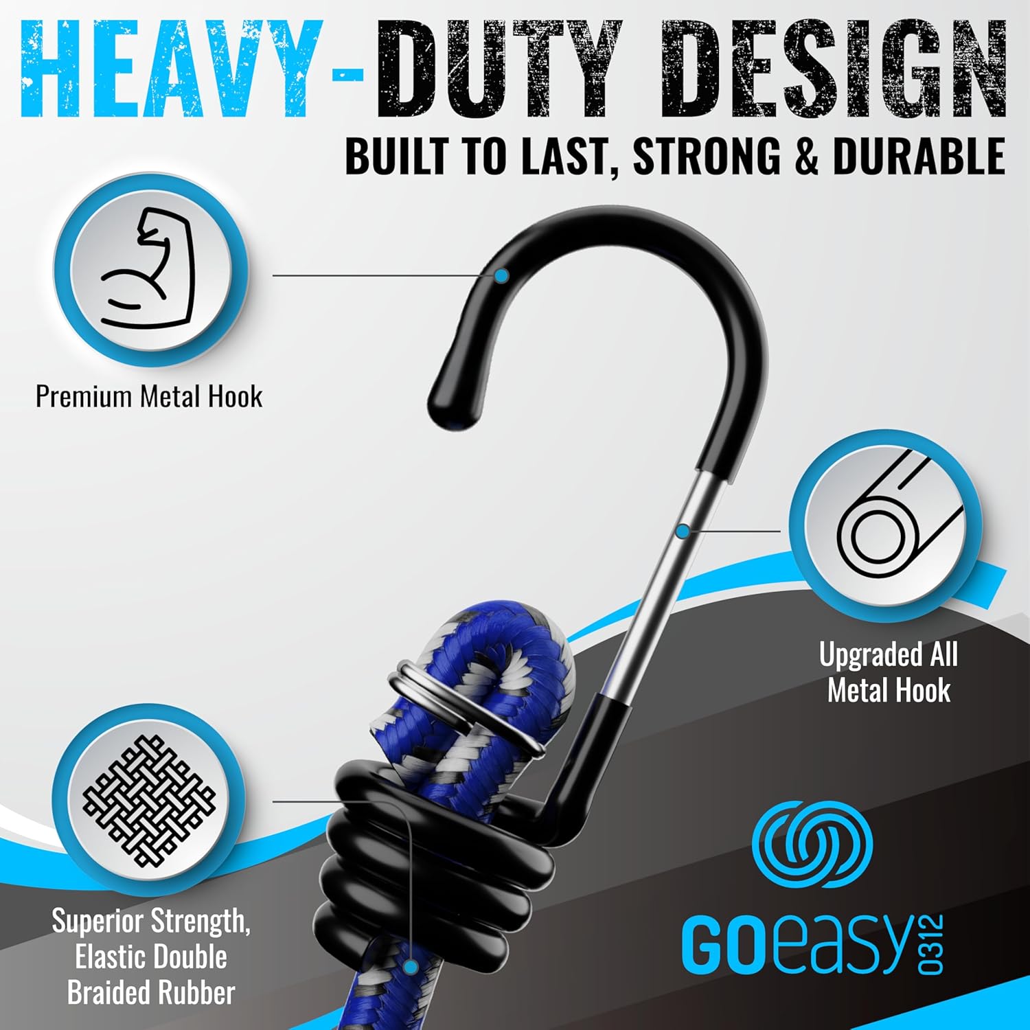 GOEASY0312 Premium Bungee Cords Heavy Duty - 20 pcs Bungee Cords with Hooks in A Storage Jar Includes 10, 18, 24, 30, 36, 48 Bungie Cord Bundle