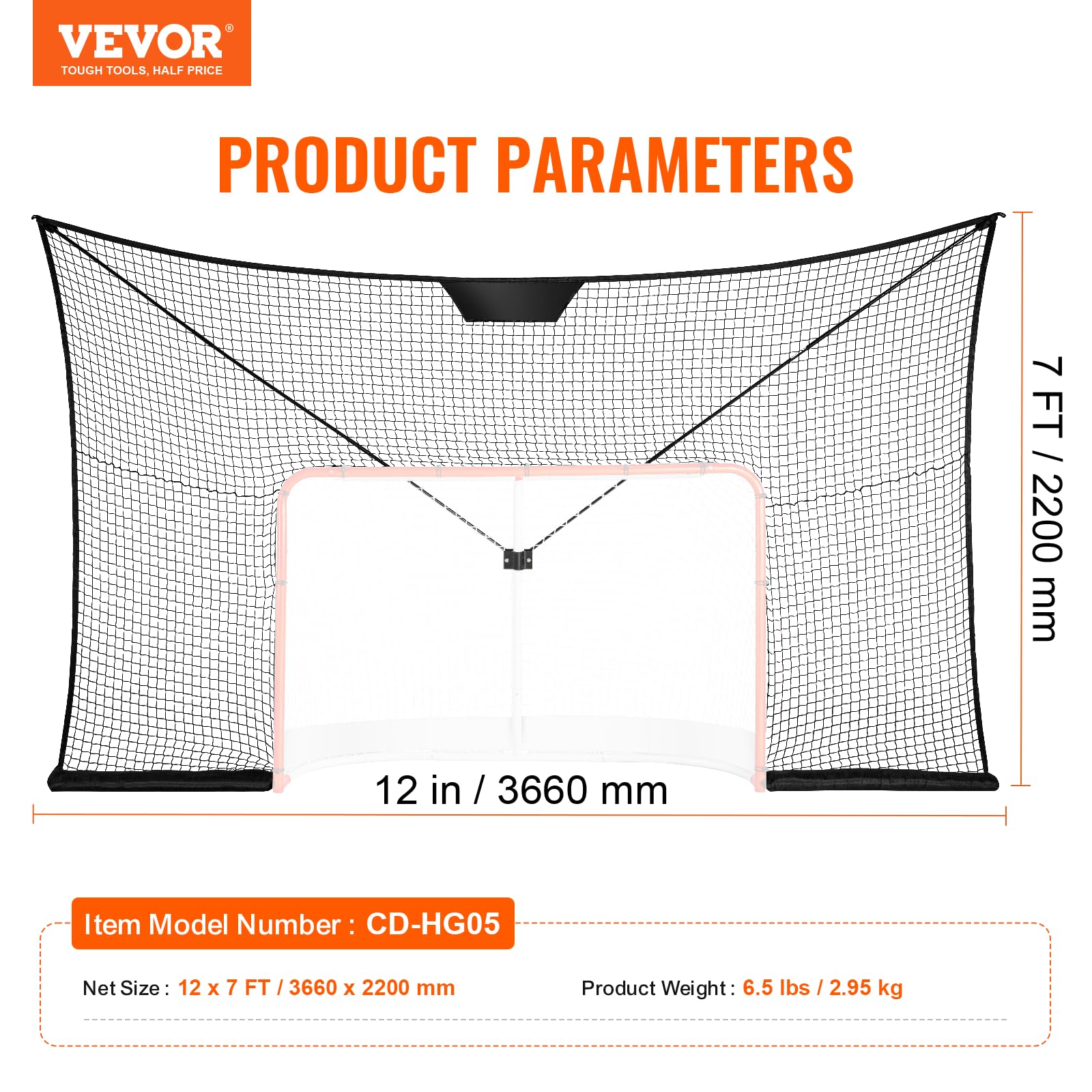 VEVOR Filet de But de Hockey 366x220 cm, Pare-Ballons de Rue, Ensemble d'Entraînement Portable, Assemblage Facile, Intérieur et Extérieur, Noir (Cadre Non Inclus)