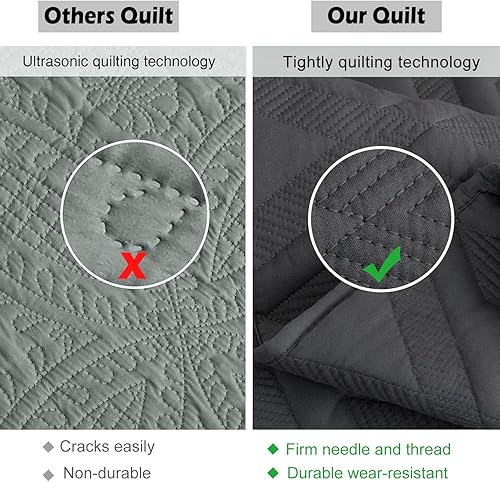 Miniatura 4 de EVENHUG Juego de edredón tamaño King, suave, ligero, gris oscuro, con 2 fundas de almohada, cubrecama reversible para todas las estaciones, 3 piezas