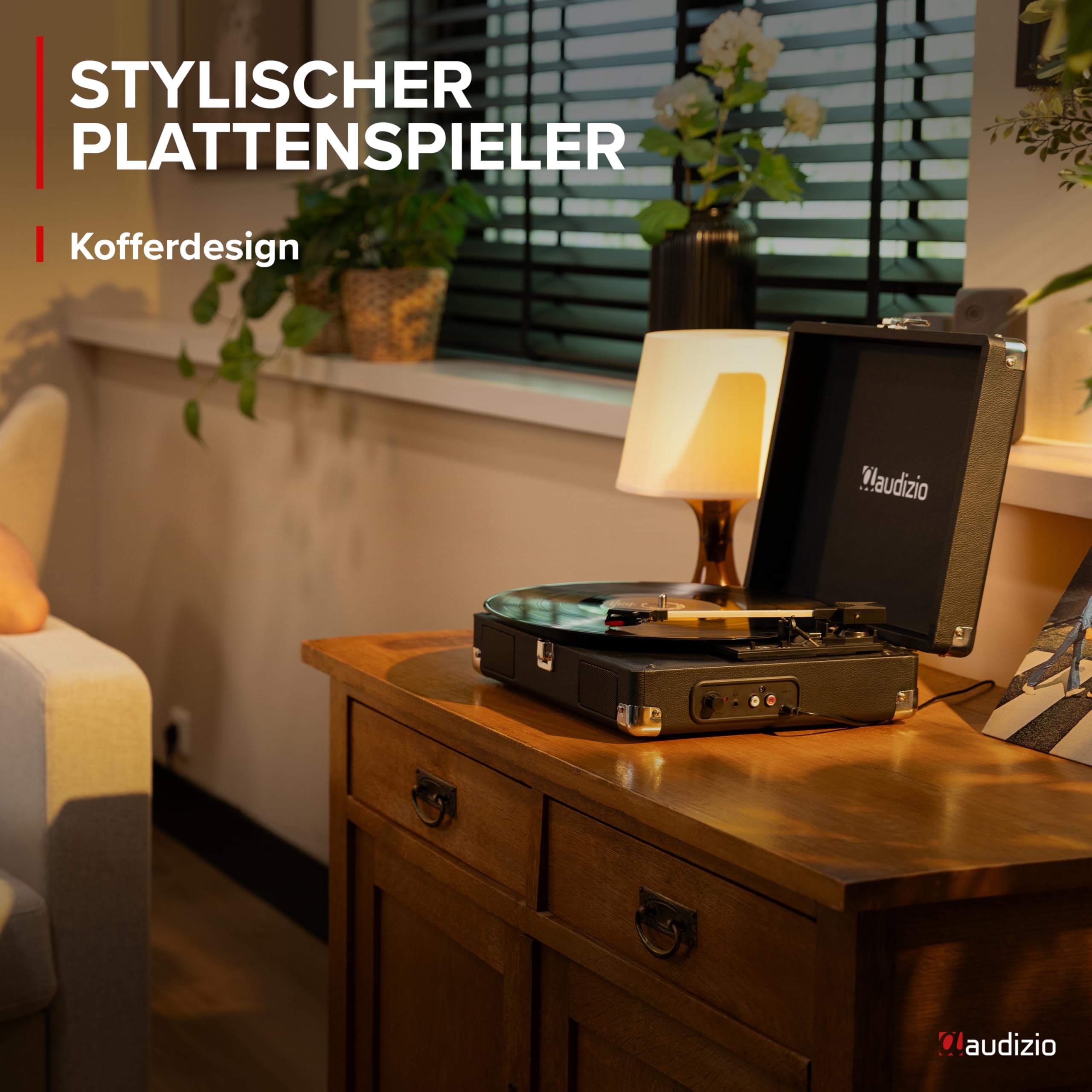 Audizio RP111BK - Koffer Plattenspieler mit Lautsprecher | Autostopp | 33/45/78 RPM | RCA | Kopfhöreranschluss | Schallplattenspieler Retro | Turntable Vinyl Player | Gramofon Record Player, Schwarz