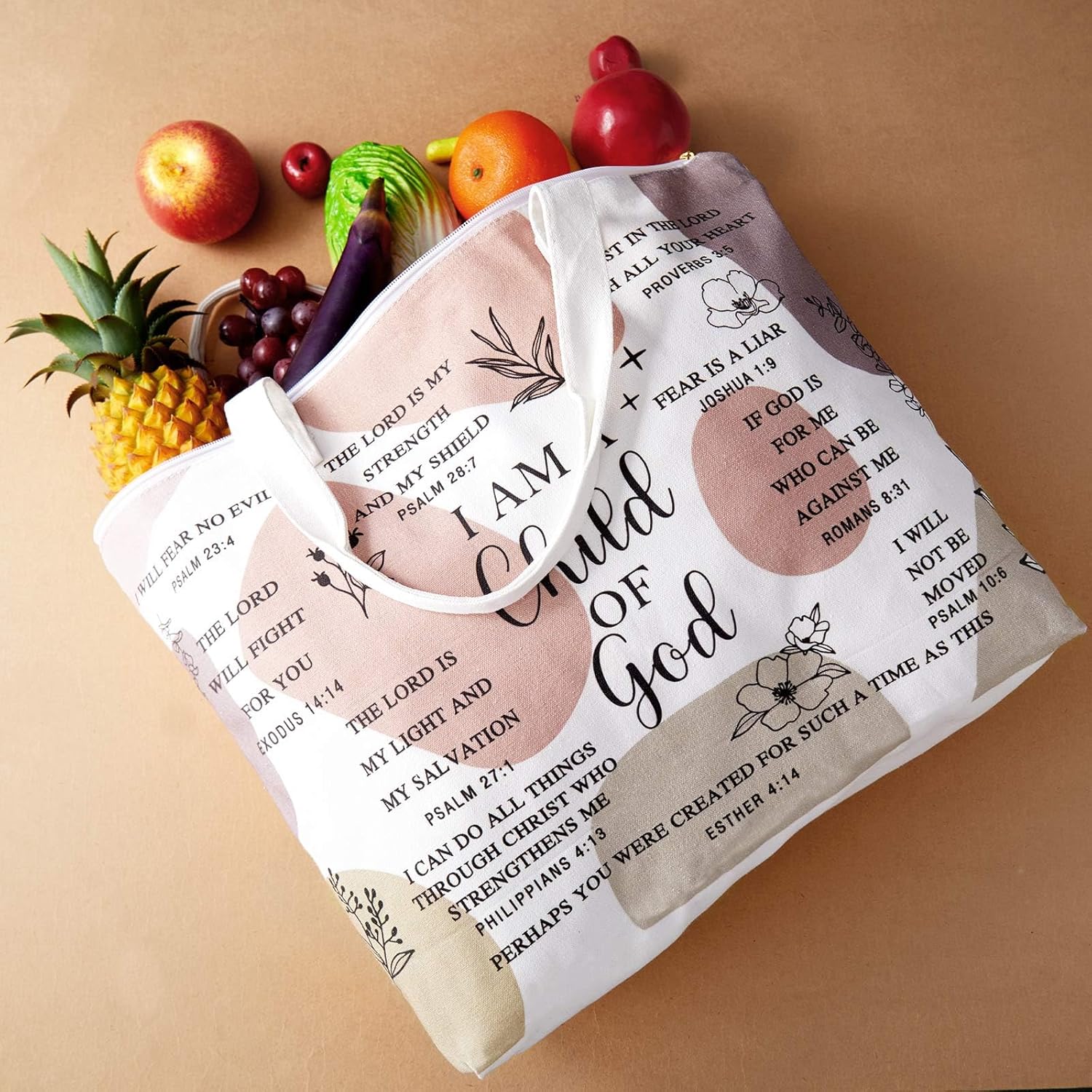 Abbylike 2 Pcs Christian Canvas Tote Bag for Women with Makeup Bible Verse Tote Bag for Mother's Day Religious Gift - Image 5