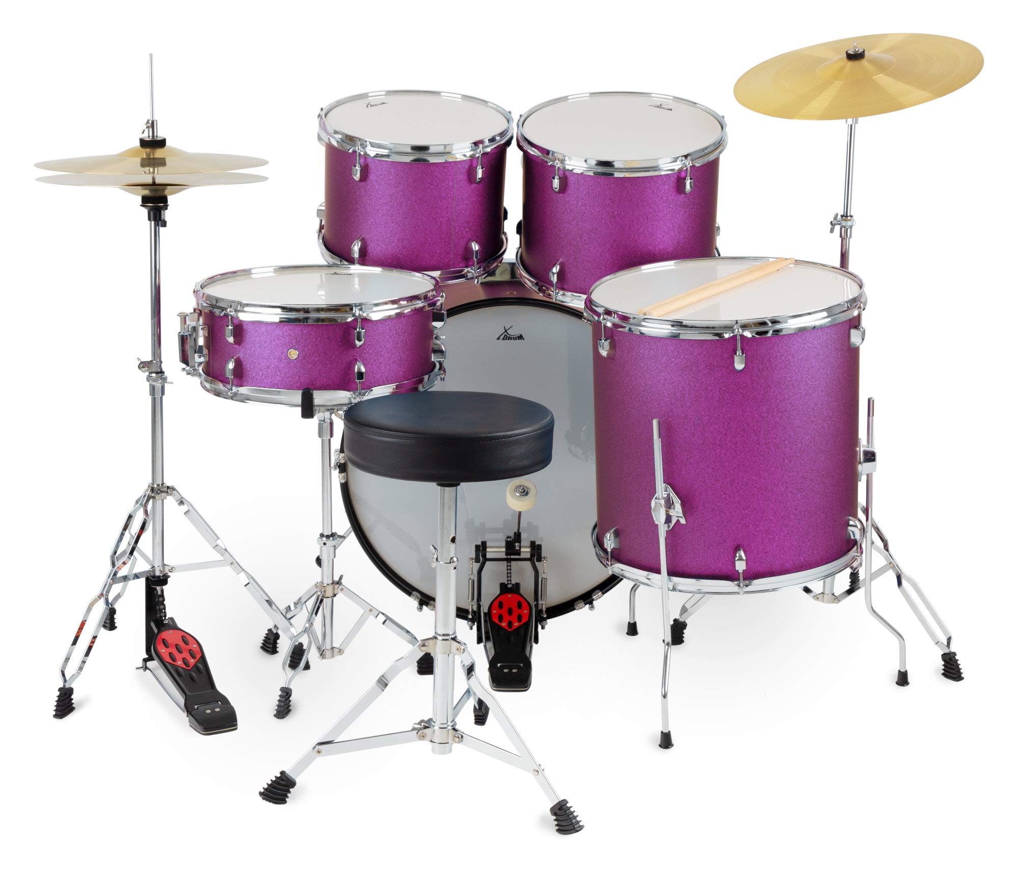 XDrum Semi 22" Standard Schlagzeug Satin Purple Sparkle - 22" BD, 12" TT, 13" TT, 16" FT, 14" SD - inkl. Schule - Lila