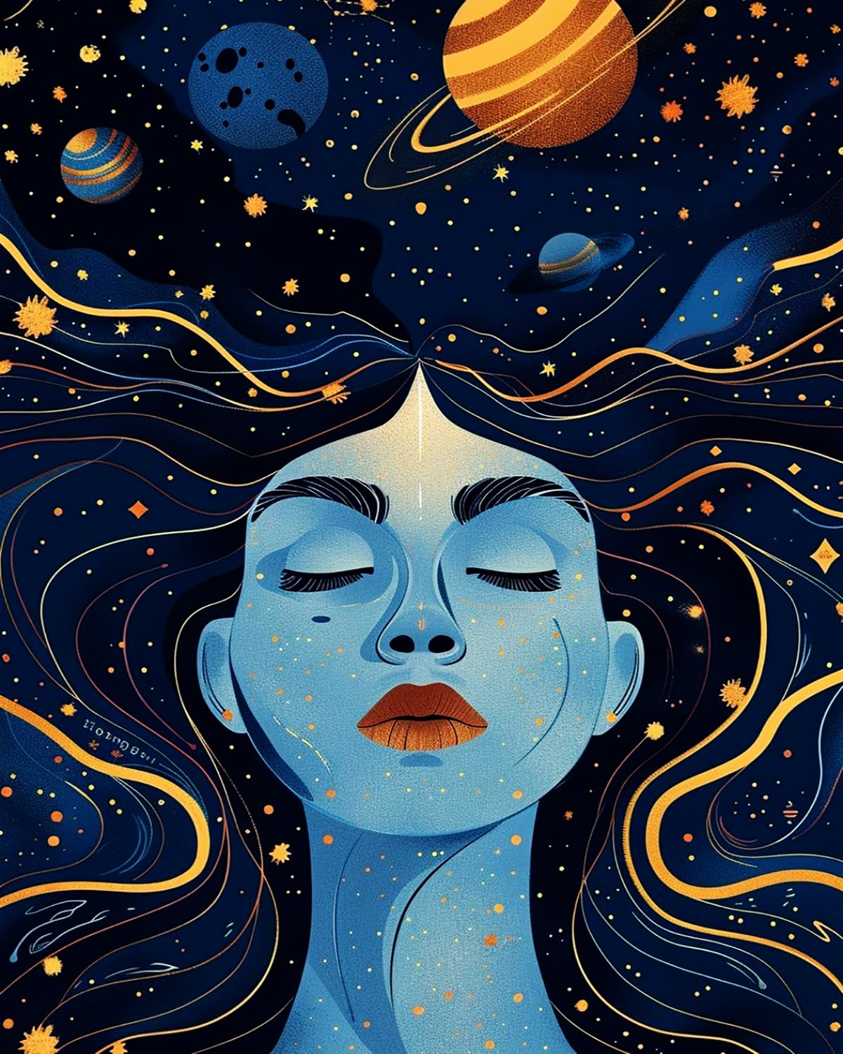 Liubaishi Blue, Gold, Black Paint By Numbers Kit For Adults, Starry Dream Celestial Woman, 40X50 Cm, Acrylic On Canvas