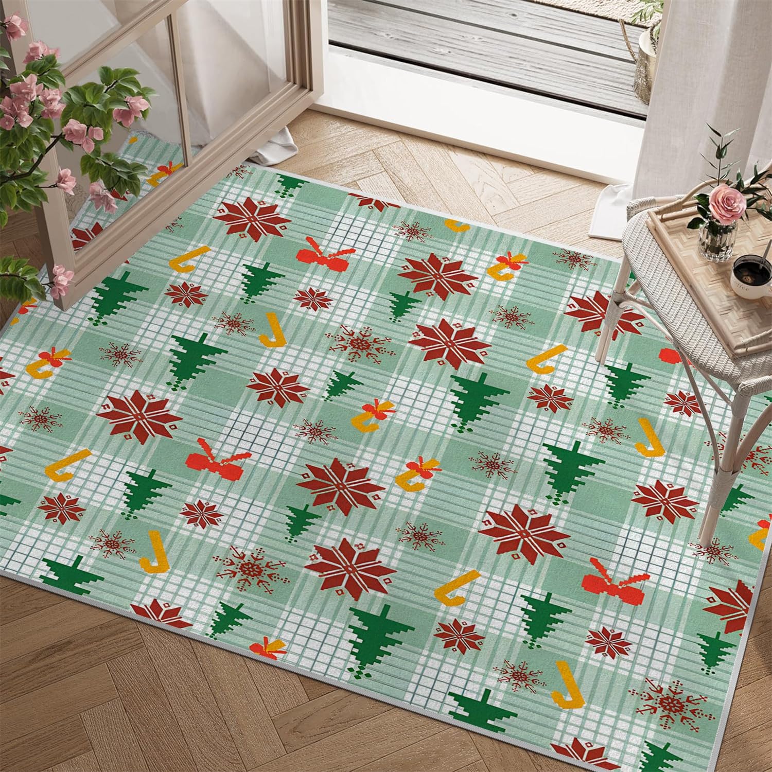 Tapis de salon 160x230 flocon de neige de Noël lavable