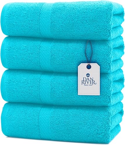 DAN RIVER Juego de 4 toallas de baño de algodón 100% lujoso, calidad premium, máxima comodidad y absorción para baño, hogar y spa (27 x 54