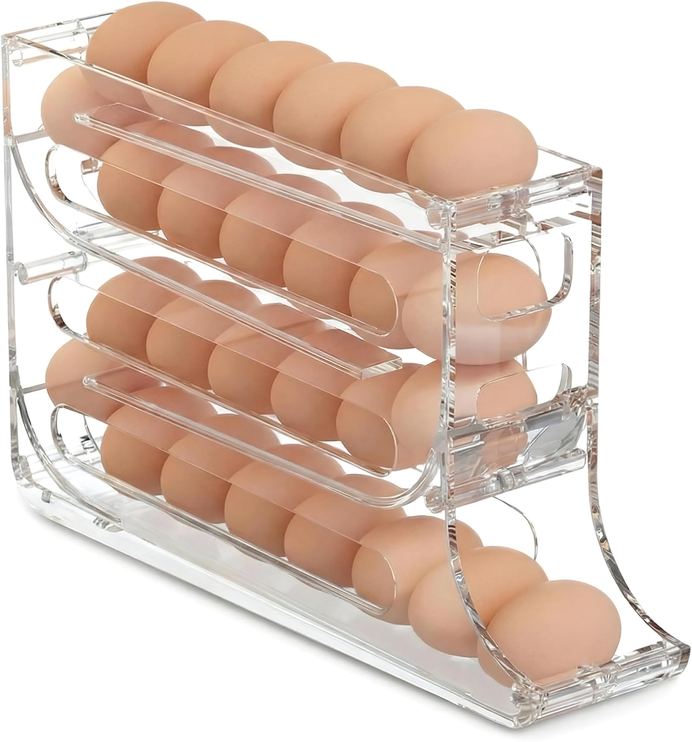 Photo 1 of Refrigerator Egg Trays,Automatic Rolling Egg Holder Organizer for Refrigerator Slide Design Egg Dispenser, Food Grade Material, Large Capacity Storage 32 Count (Clear)
