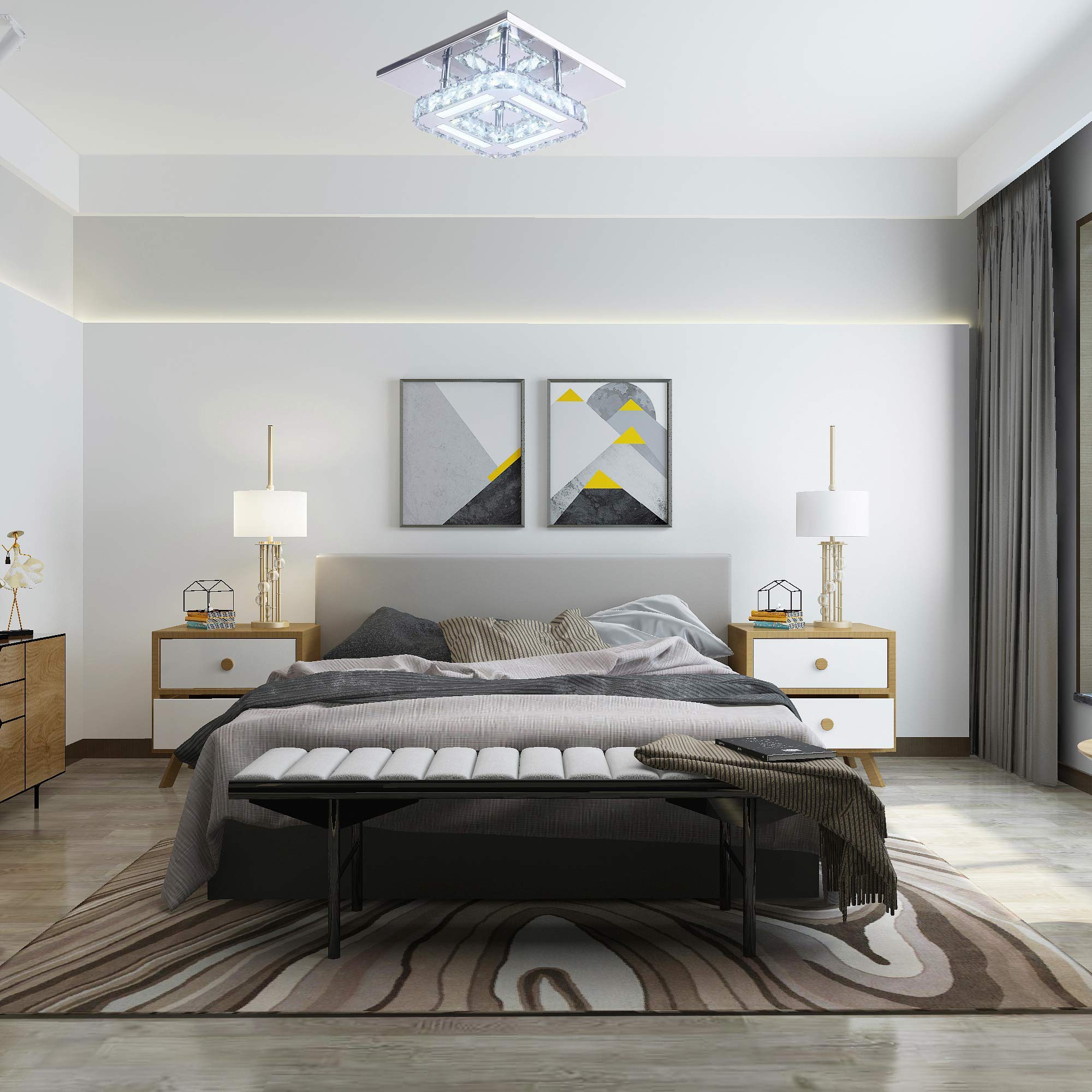AUA LED Plafonnier Cristal, Lampe de Plafond Cristal Moderne Intégré Plafonnier carré, 18W 6500k pour Salon Chambre