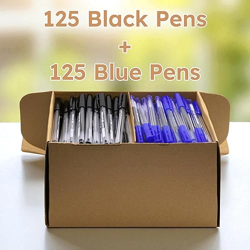 Miniatura 2 de PENSAN - Paquete de 250 bolígrafos de bola, (125 negros y 125 azules) - Bolígrafos de 1.0 mm de punta media, agarre ergonómico triangular, escritura