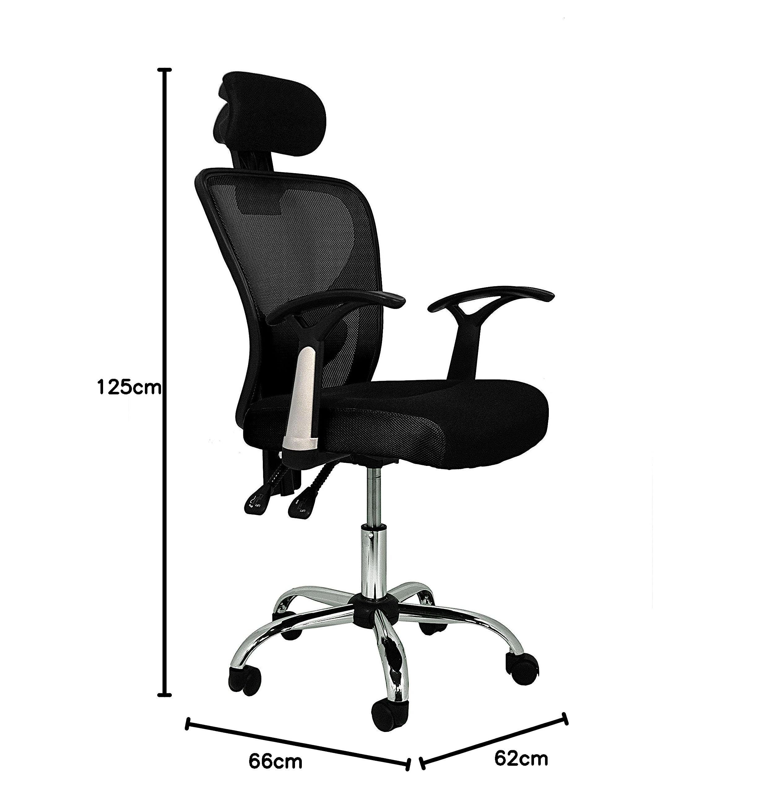La Chaise Espagnole Ronda - Chaise de bureau avec repose-tête, Polyester et maille, noir
