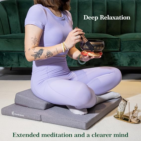 ZenBless Zafu and Zabuton Meditation Cushion Set,Yoga Meditation Floor Pillow,Large Square Meditation Mat and Pillow Set for Sitting on Floor(23.6)