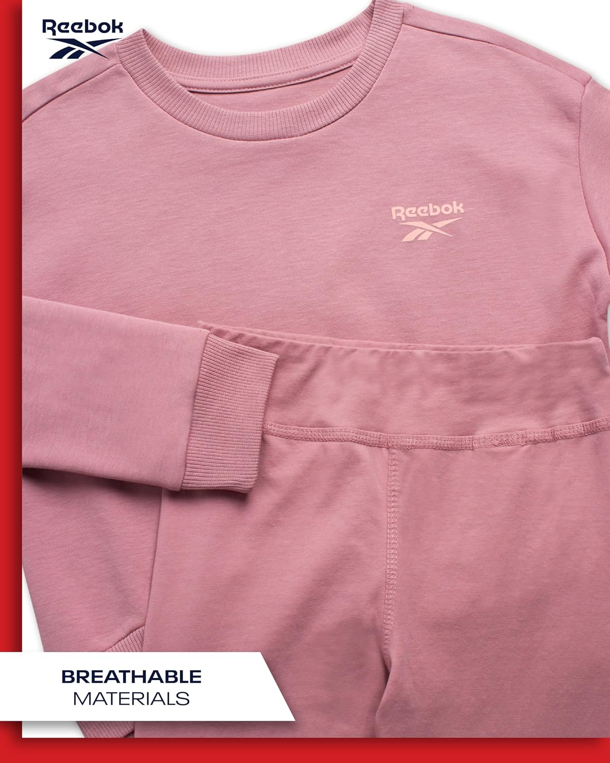 Reebok Girls Pants Set - 2 Piece Lightweight Long Sleeve Shirt and Girls Leggings Outfit - Breathable Athletic Outfits