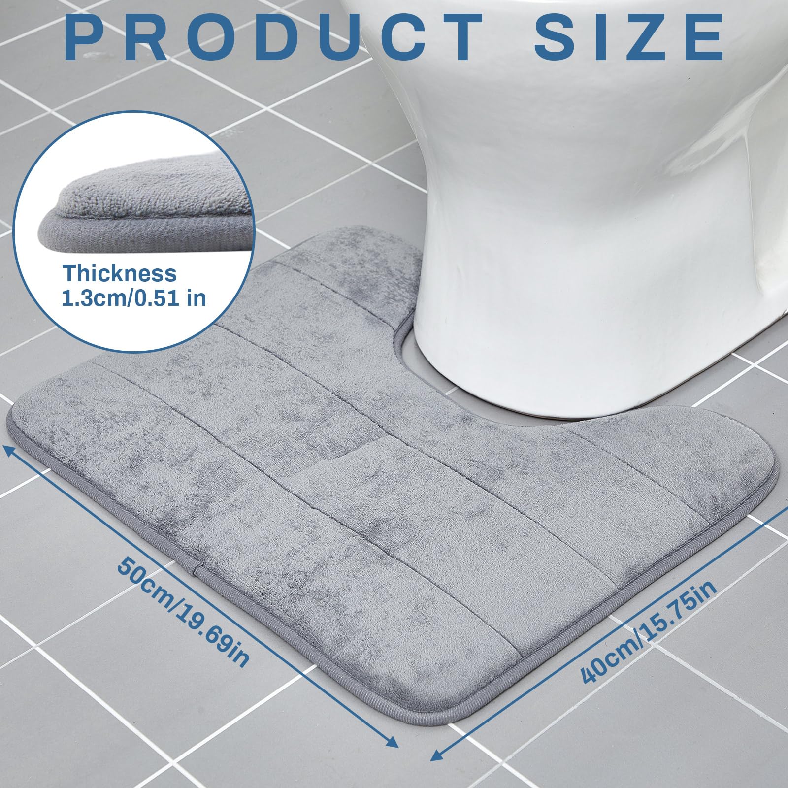 Timgle 6 alfombras de baño de espuma viscoelástica en forma de U de 15.7 x 19.7 pulgadas, antideslizantes, absorbentes, suaves, gruesas, para baño, lavadoras a máquina, color gris