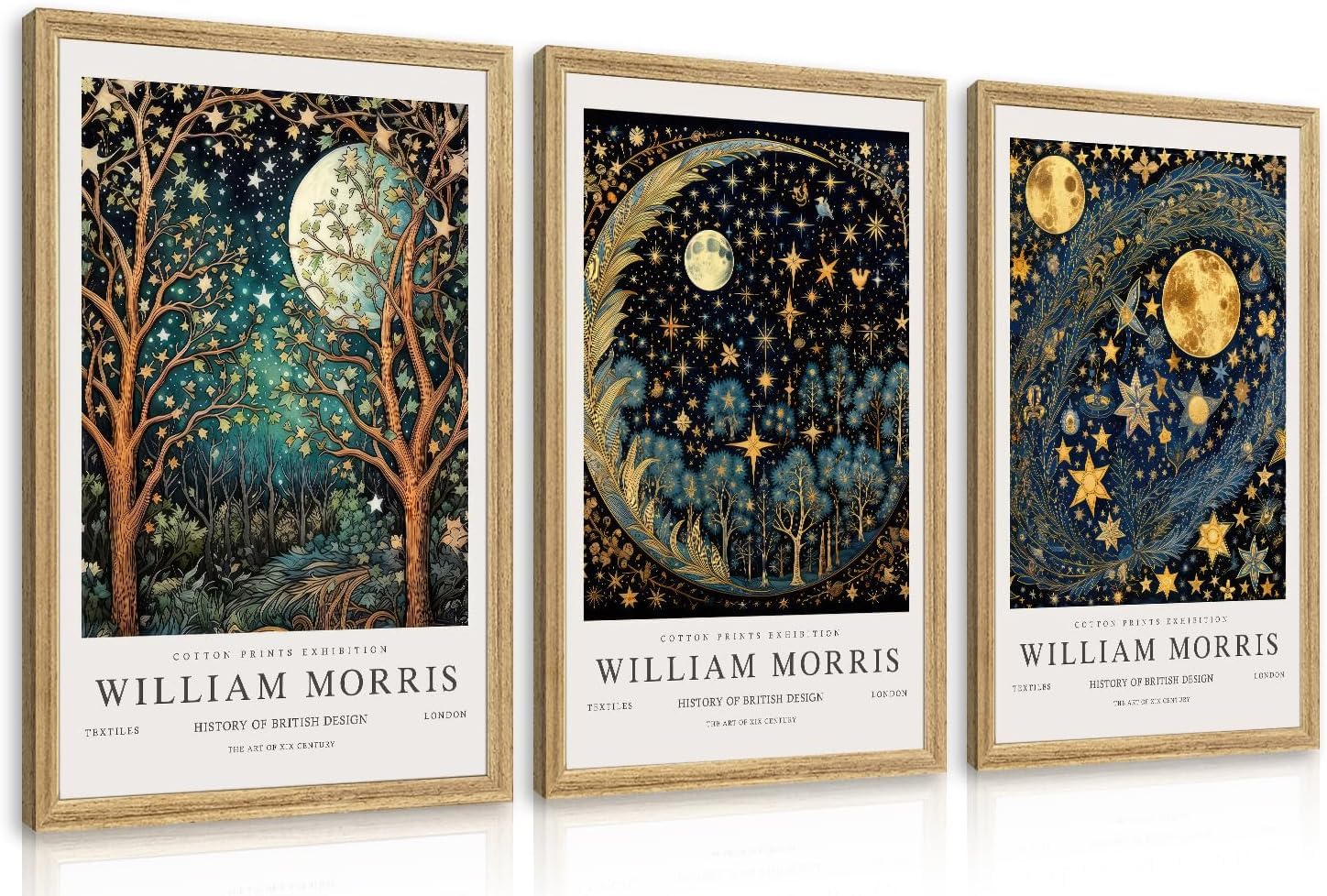 Lianyibo Frameless William Morris Canvas Wall Art, Vintage Gold Moon Stars Poster Prints, Many Dreamlike Stars Wall Decor For Living Room(70X100x3/Frameless)
