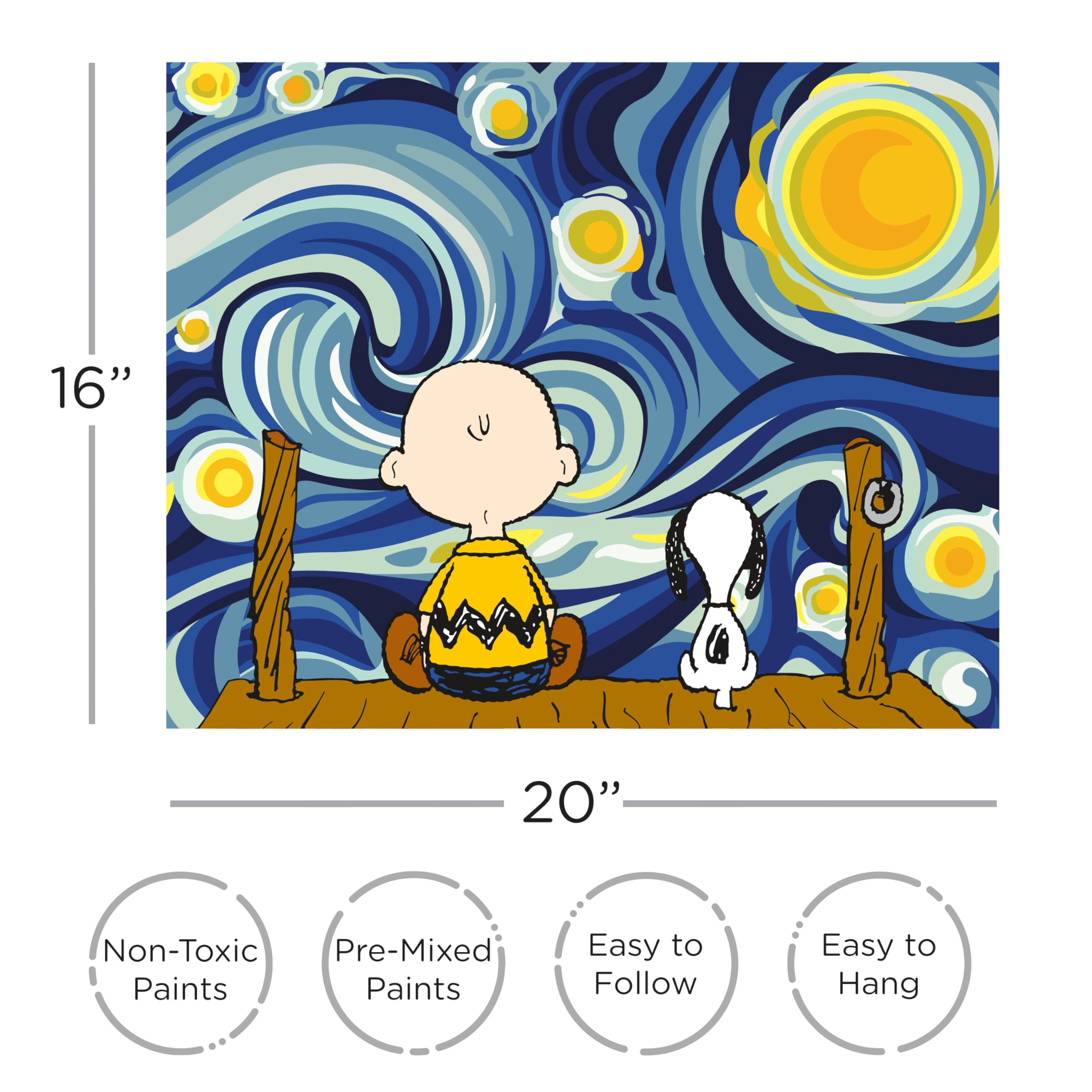 AQUARIUS Peanuts Sternennacht Kunst nach Zahlen 40,6 x 50,8 cm Malen nach Zahlen f r Erwachsene und Kinder DIY-Malset f r Anf nger offiziell lizenziert, (88008)