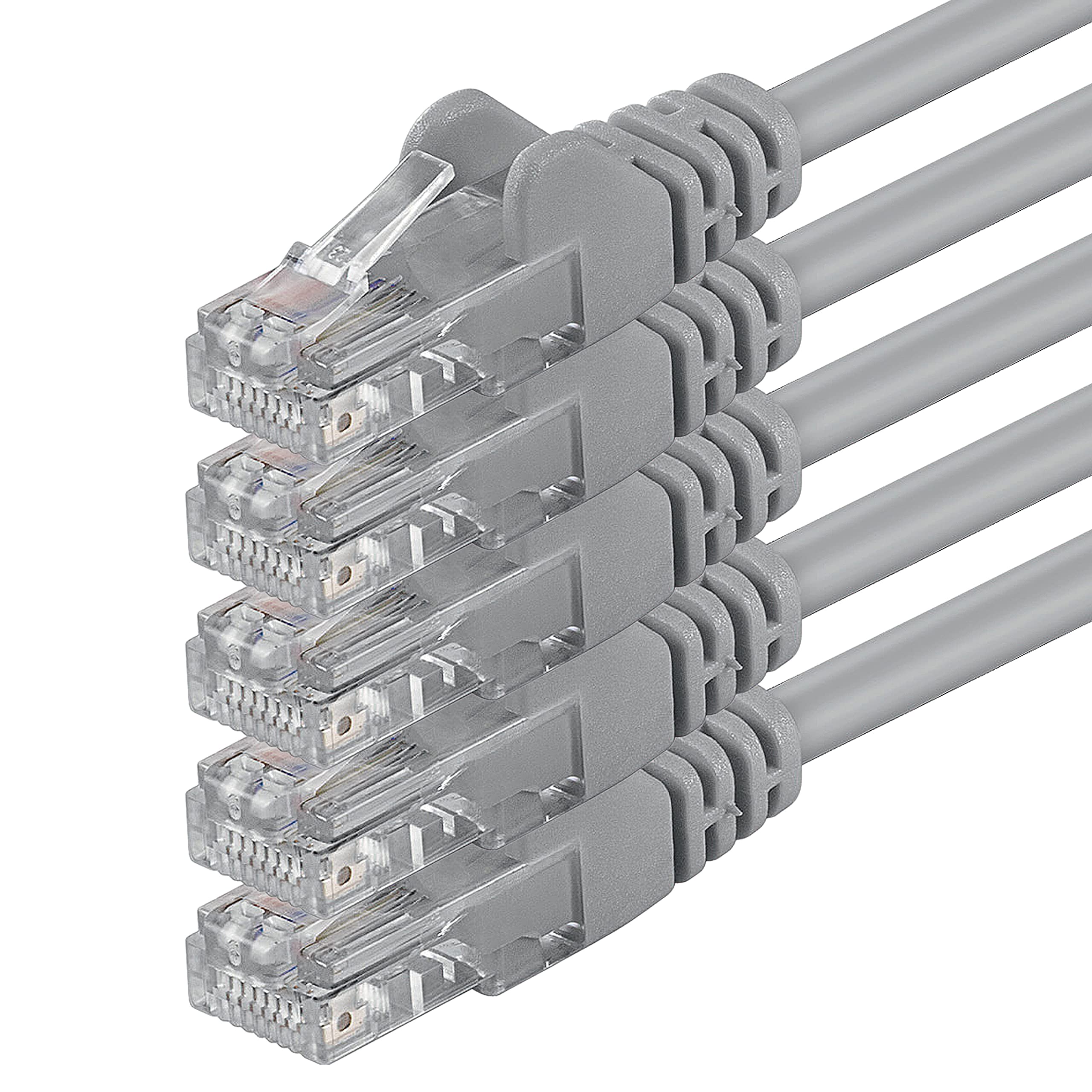 1aTTack.de 10m - grau - 5 Stück - (PACK) - CAT.6 CAT6 Ethernet-Lan-Netzwerk-Kabel 1000 Mbit/s Patchkabel