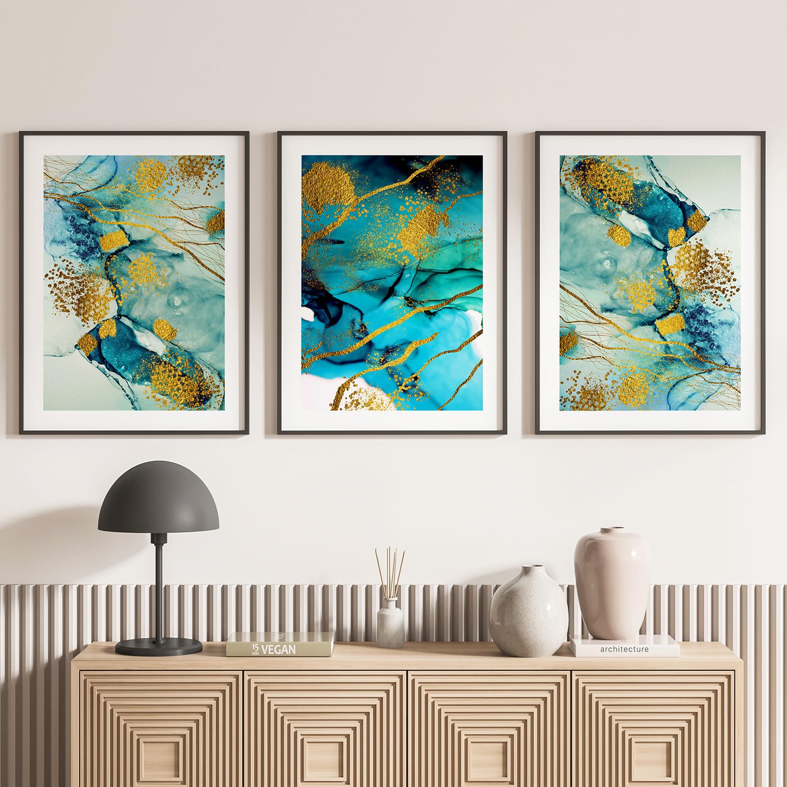 Lumalea - Lot de 3 Affiches/Posters Triptyque Design moderne - Bordure blanche - 3 Affiches - 60x80 cm
